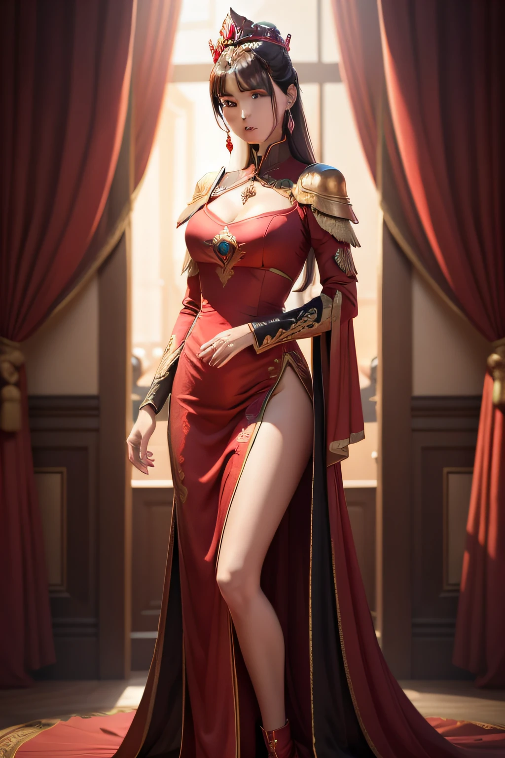 Female emperor in a long red dress HD