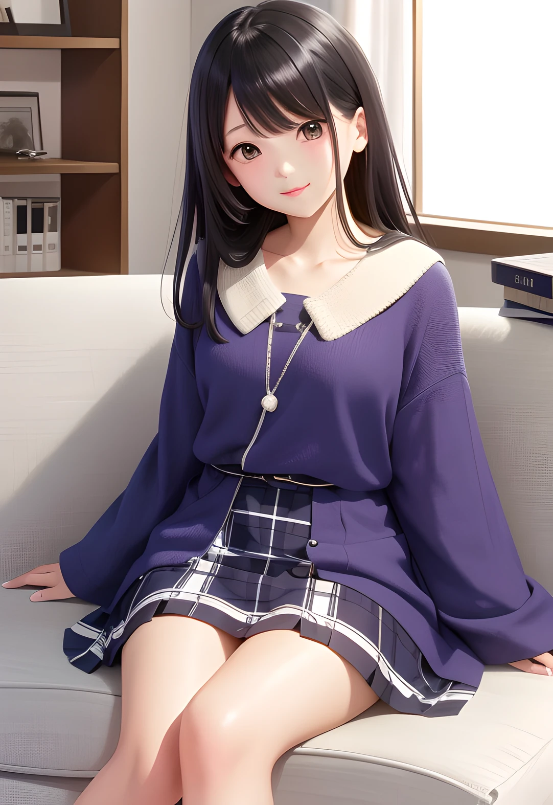 Arafe woman sitting on sofa with blanket on her lap, covered by a blanket, Shiori Teshirogi, narumi kakinouchi, Kimi Takemura, Chiho Ashima, chiho, tsutomo nihie, Relaxing, takada akemi, Yasumoto Oka, harumi, shikamimi, Ayaka
