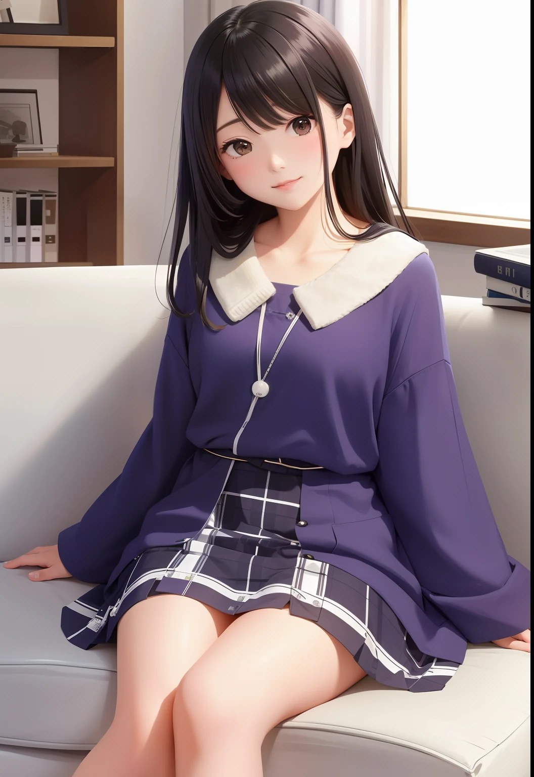 Arafe woman sitting on sofa with blanket on her lap, covered by a blanket, Shiori Teshirogi, narumi kakinouchi, Kimi Takemura, Chiho Ashima, chiho, tsutomo nihie, Relaxing, takada akemi, Yasumoto Oka, harumi, shikamimi, Ayaka