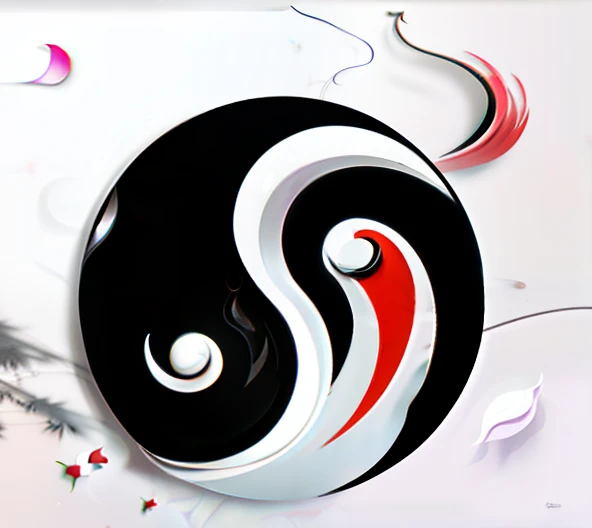 There are black and white shades, ying and yang, drak, onmyoji, yin yang, yinyang shaped, inspired by Shūbun Tenshō, inspired by Sōami, Taoism, black and white and red colors, Avatar image, inspired by Luo Mu