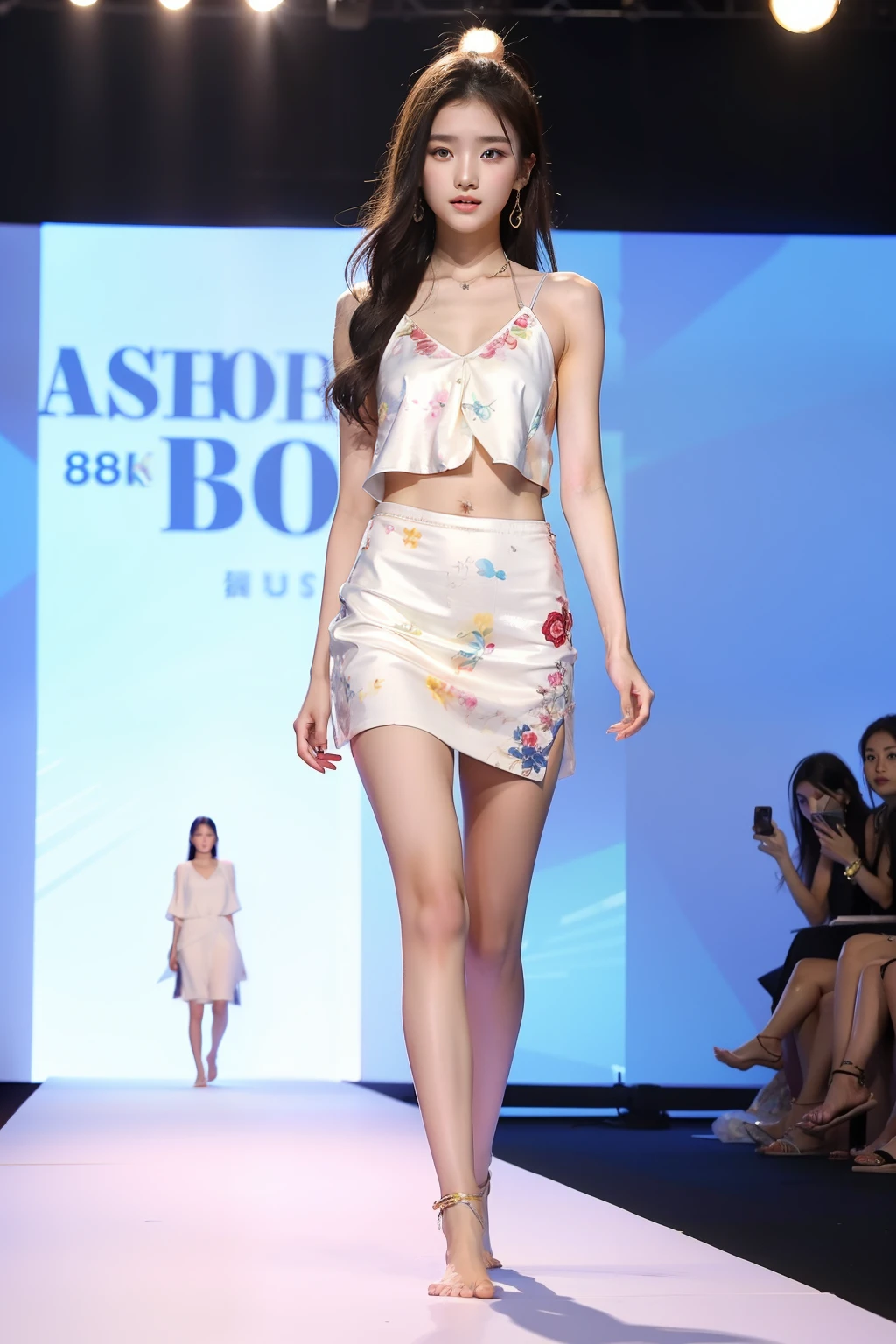 8K，A -yeld Chse woman，jewelry，slimfigure，perfect bodies，Summer clothes，Fashion show，Barefoot
