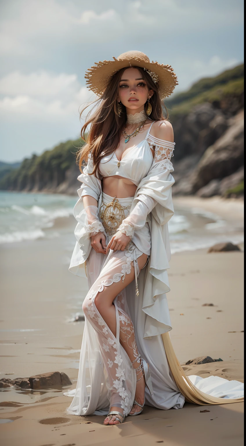 Beautiful woman in insanely Boho Beach Bride Outfit