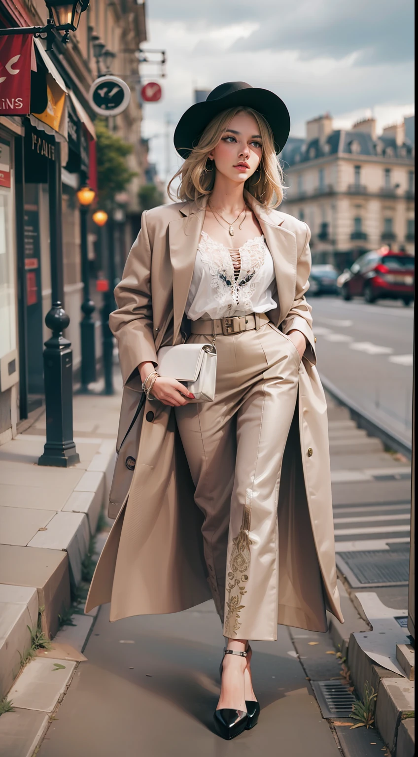 Beautiful woman in insanely Chic Parisian Outfit