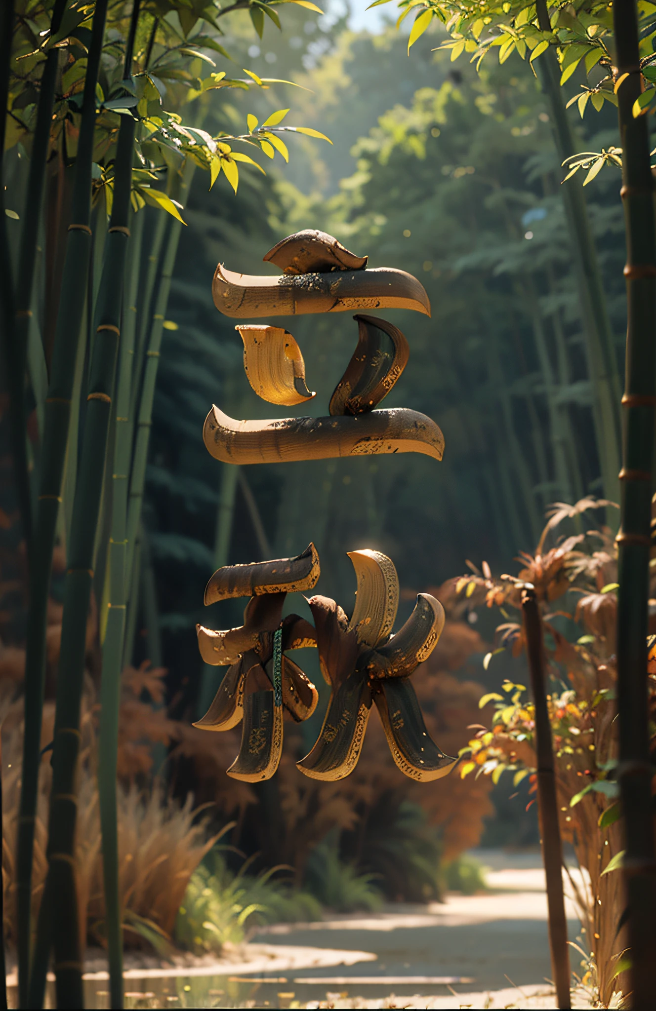 There is a bamboo forest in the distance,ricefield,Wheat,phragmites,River side,There is a bamboo forest path on the shore,Stand on the bamboo forest path,Highest image quality
