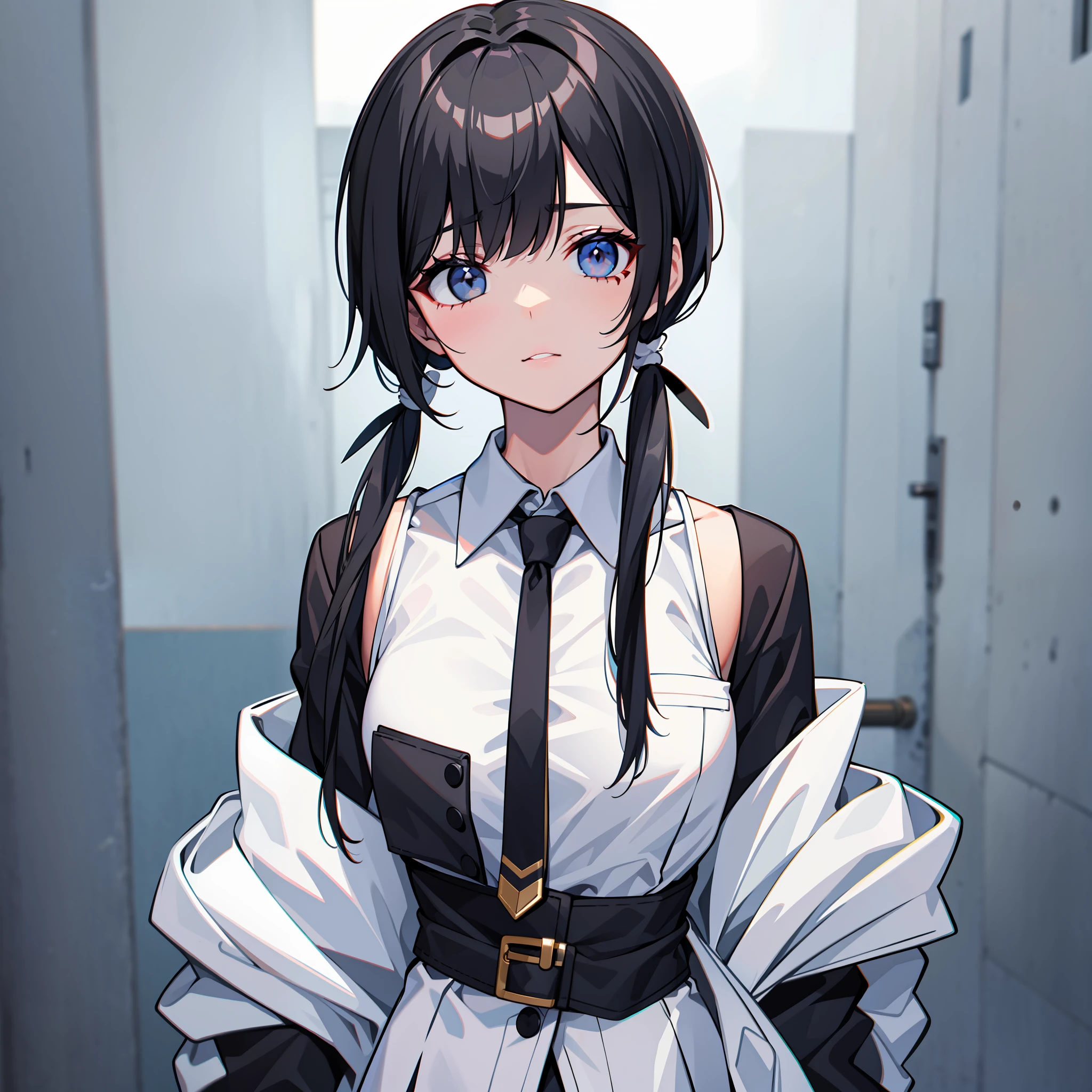 The right eye is black,White left eye,Right seven left three bangs,Boy with pigtails