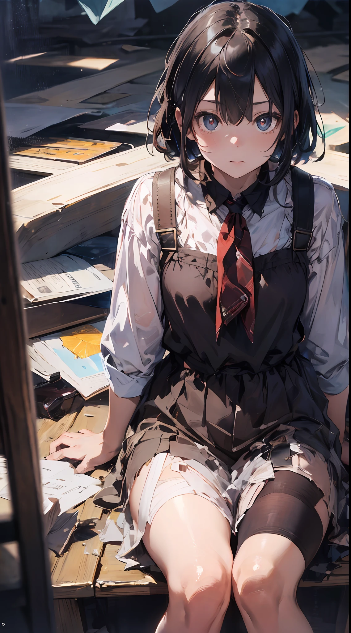 a girl, sitting on, Side Shot, (deserted:1.3), (巨作, Top Quality, Near and far law, Depth-of-field:1.5), the clouds, seas, beautifull face, thights, from below view, 8K, Raw foto, absurdist, impressionists, (Tom Thomson, Claude Monet, Joaquin Sorolla, James Wilson Morris, Jon Fabian Aluson, Hugh Henry Breckenridge:0.8), agk, photorealestic, film grains, Color Aberration, alta resolução, ultra detaild, finelydetail, dynamic lighting, Dramatic lighting、shadowy、Sharp focus、Very detailed eyes and face、Sharp pupils、Realistic pupils