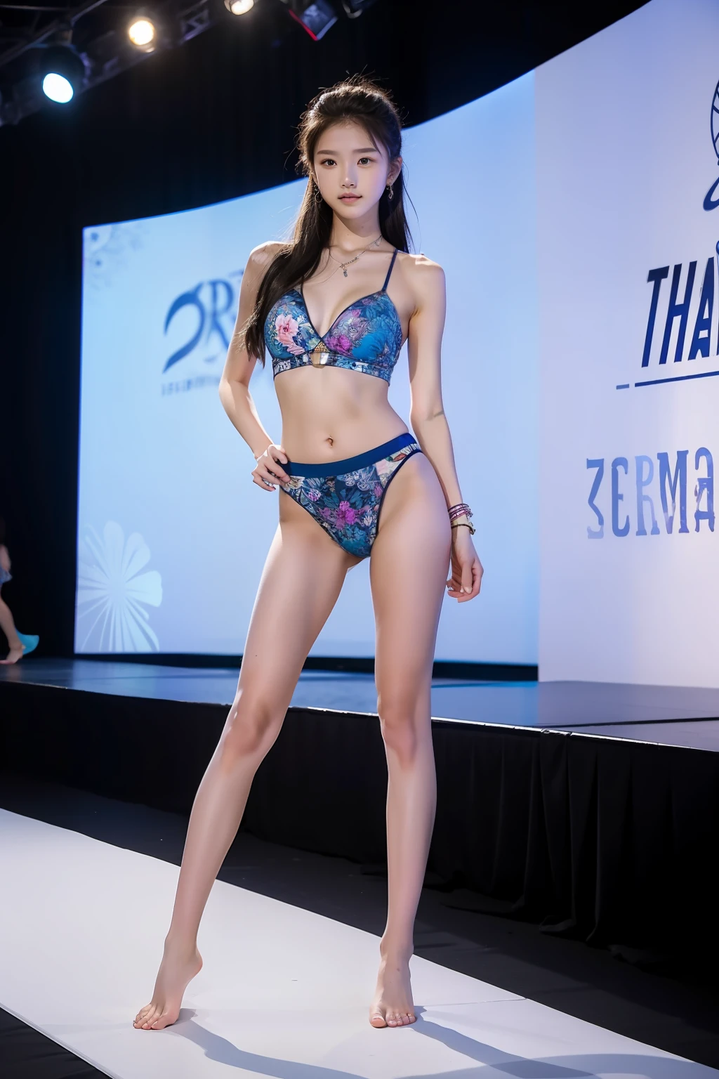 8K,A -yeld wo,Summer clothes,jewelry,slimfigure,perfect bodies,Fashion show,Barefoot