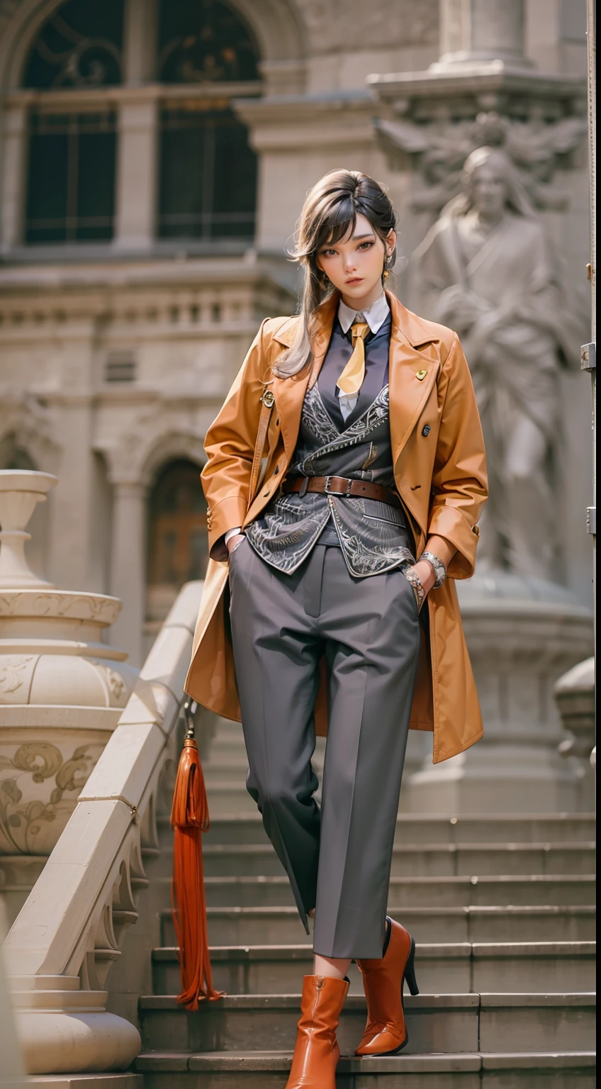 Beautiful woman in intricate Masculine Tailored Outfit