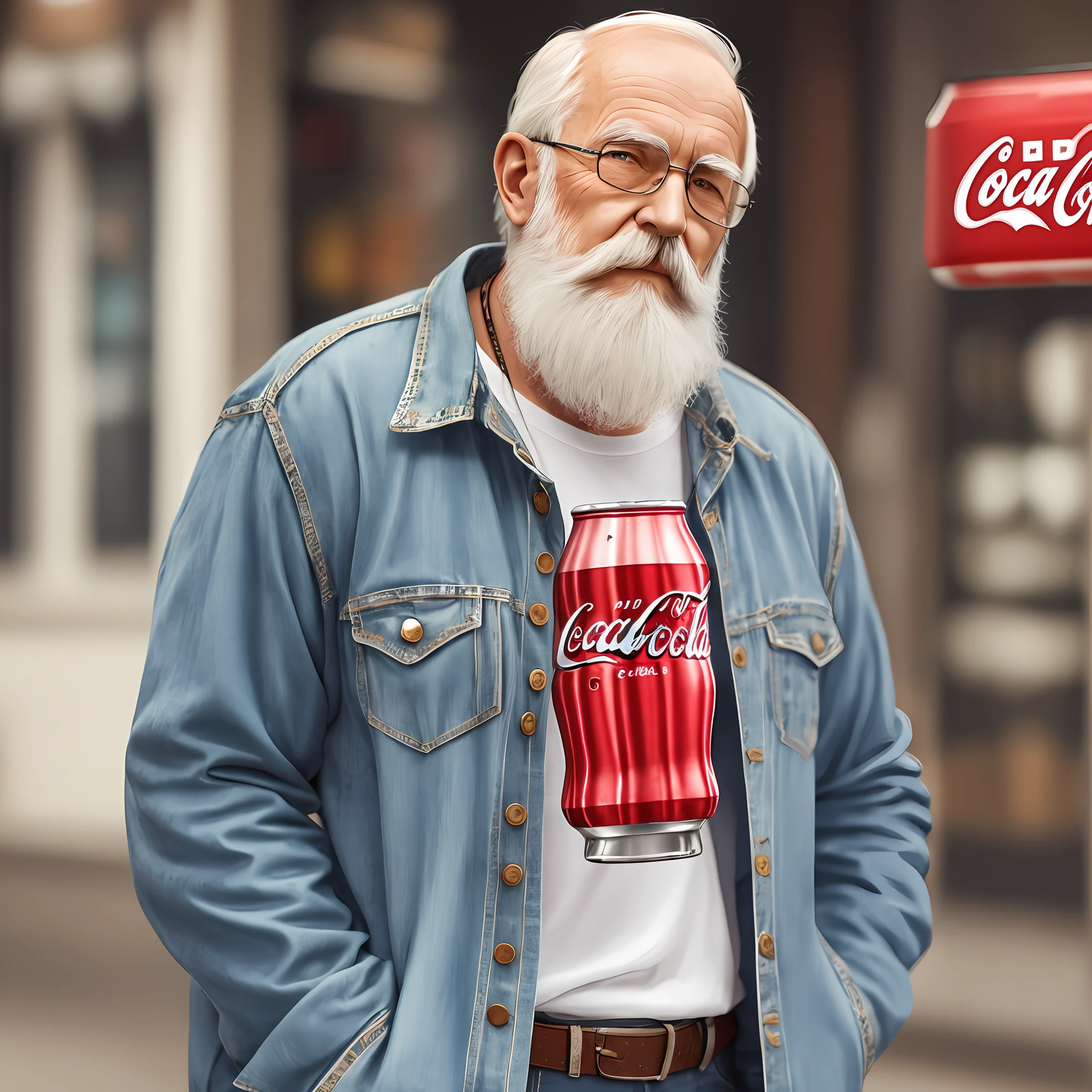 old men white man with beard wearing coca-cola soda clothes 4k --auto --s2