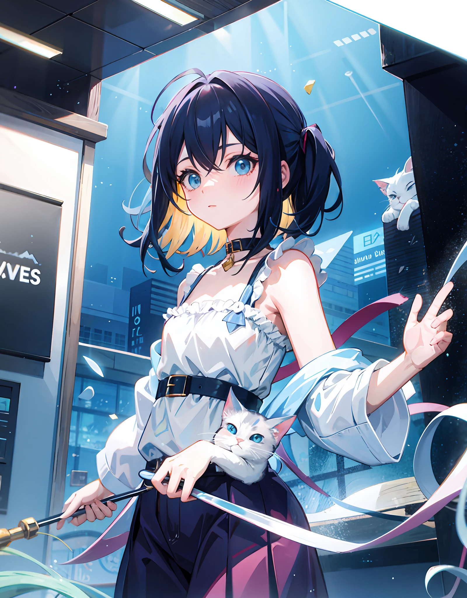 Light blue white anime moe cute cat two-dimensional