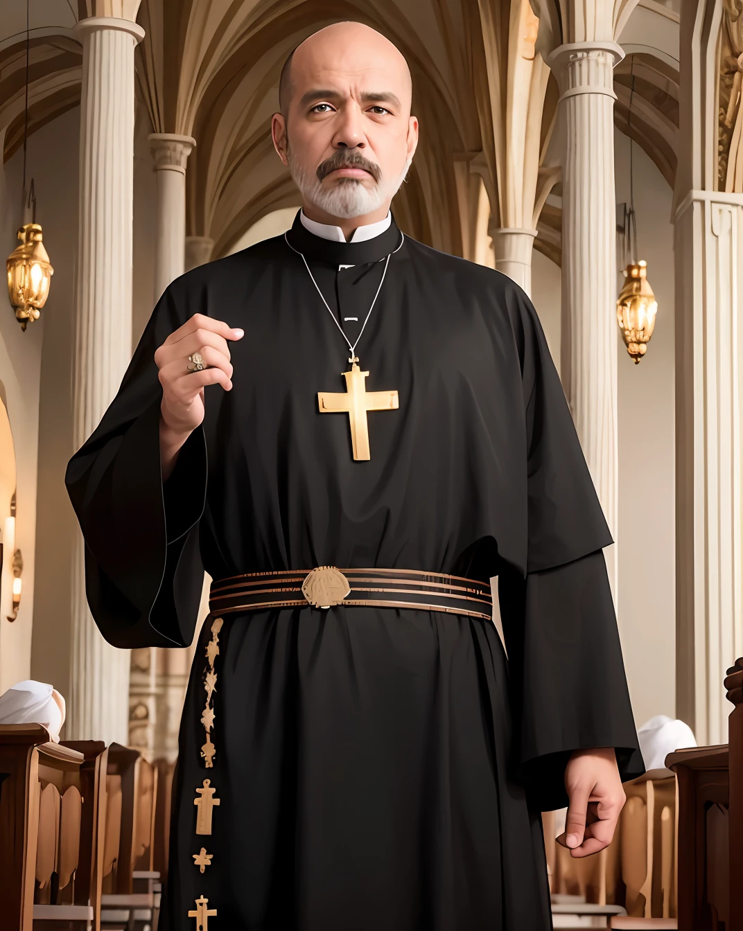 Homem, velho, careca,barba grande, black habit,sacerdote, catholic,orando