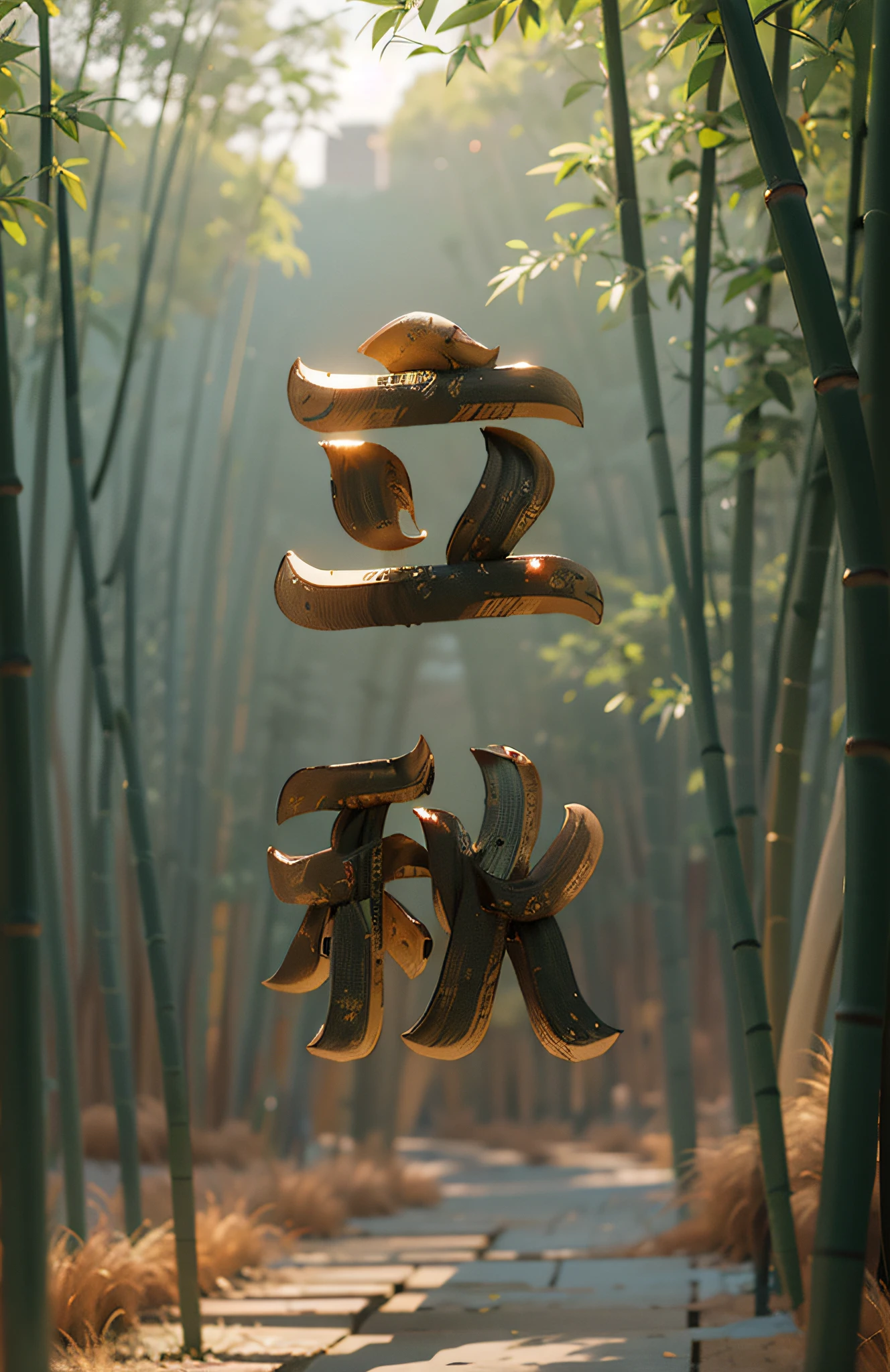 There is a bamboo forest in the distance，ricefield，Wheat，phragmites，River side，There is a bamboo forest path on the shore，Stand on the bamboo forest path，Highest image quality