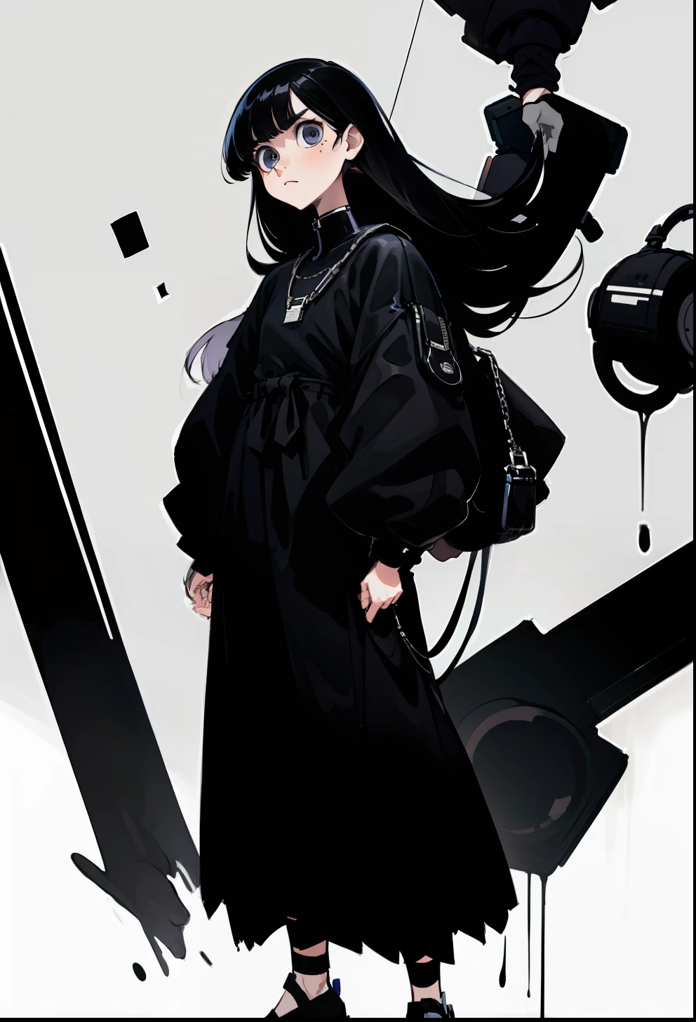 Black hair, 1Girl, Balenciaga clothing, stand up, Straight hair