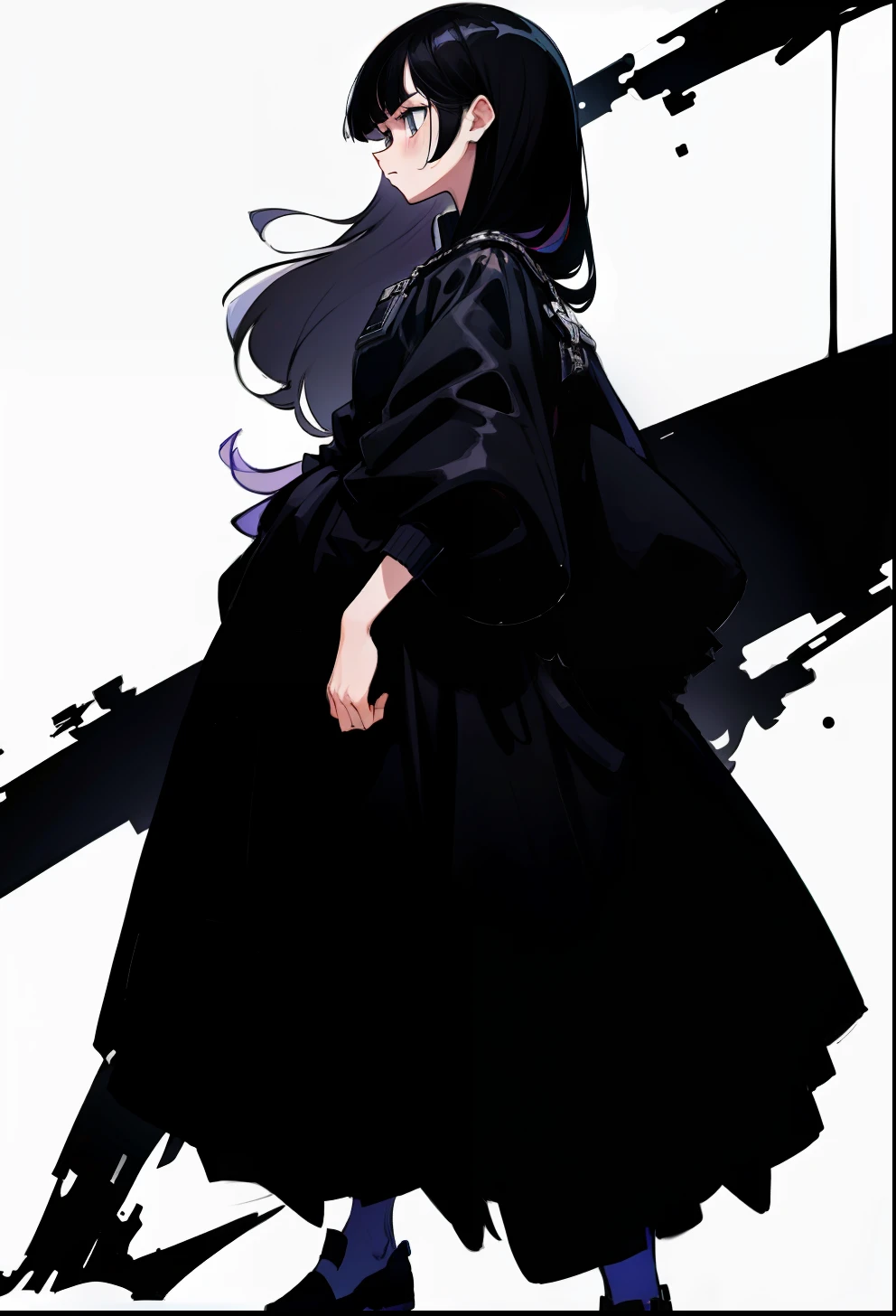 Black hair, 1Girl, Balenciaga clothing, stand up, Straight hair