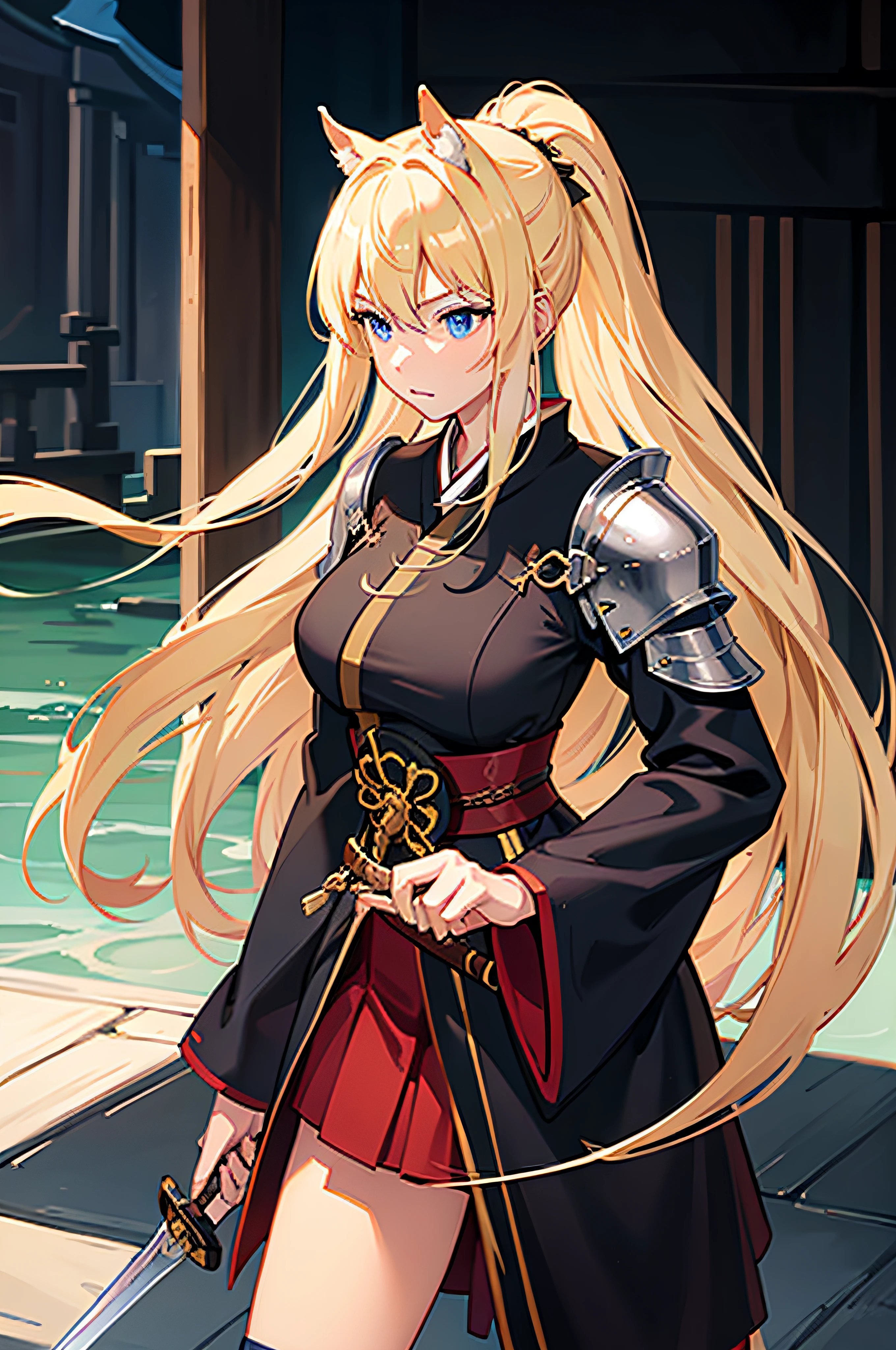 Blonde Horse Girl High Ponytail Knight Costume Japanese Face With Sword Duel Arena Two-dimensional