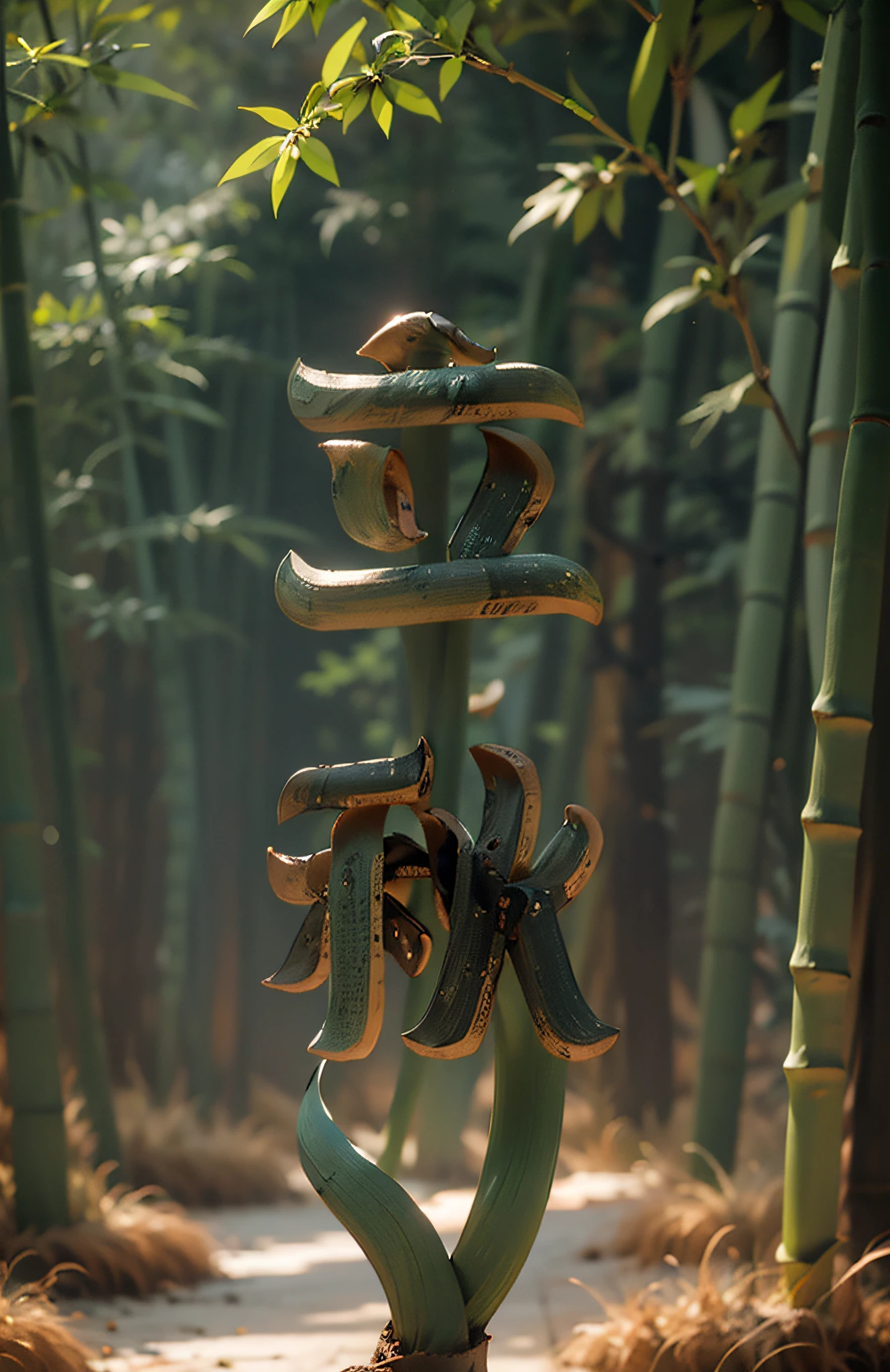 There is a bamboo forest in the distance，ricefield，Wheat，phragmites，River side，There is a bamboo forest path on the shore，Stand on the bamboo forest path，Highest image quality