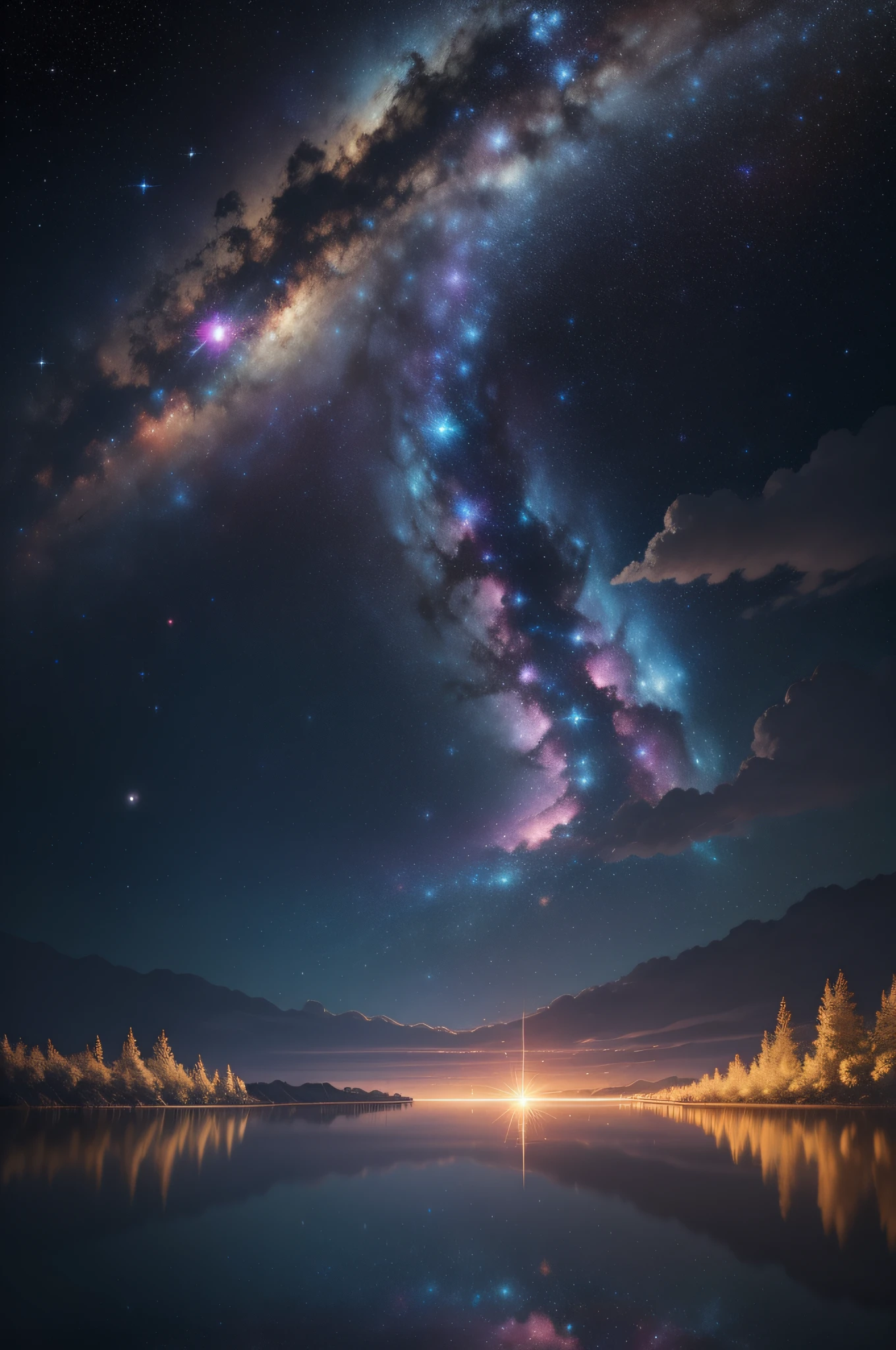 ((masterpiece)),((best quality)), 8k, high detailed, ultra-detailed, Step into a magical celestial realm with a starry sky tunnel, transporting you to a universe of wonder and awe((cosmic wonder), (interstellar journey), (ethereal ambiance))(endless rows of shimmering stars, nebulae painting the skies with ethereal colors, shooting stars streaking across the horizon, celestial bodies twinkling in the distance, a sense of infinite space and celestial beauty)