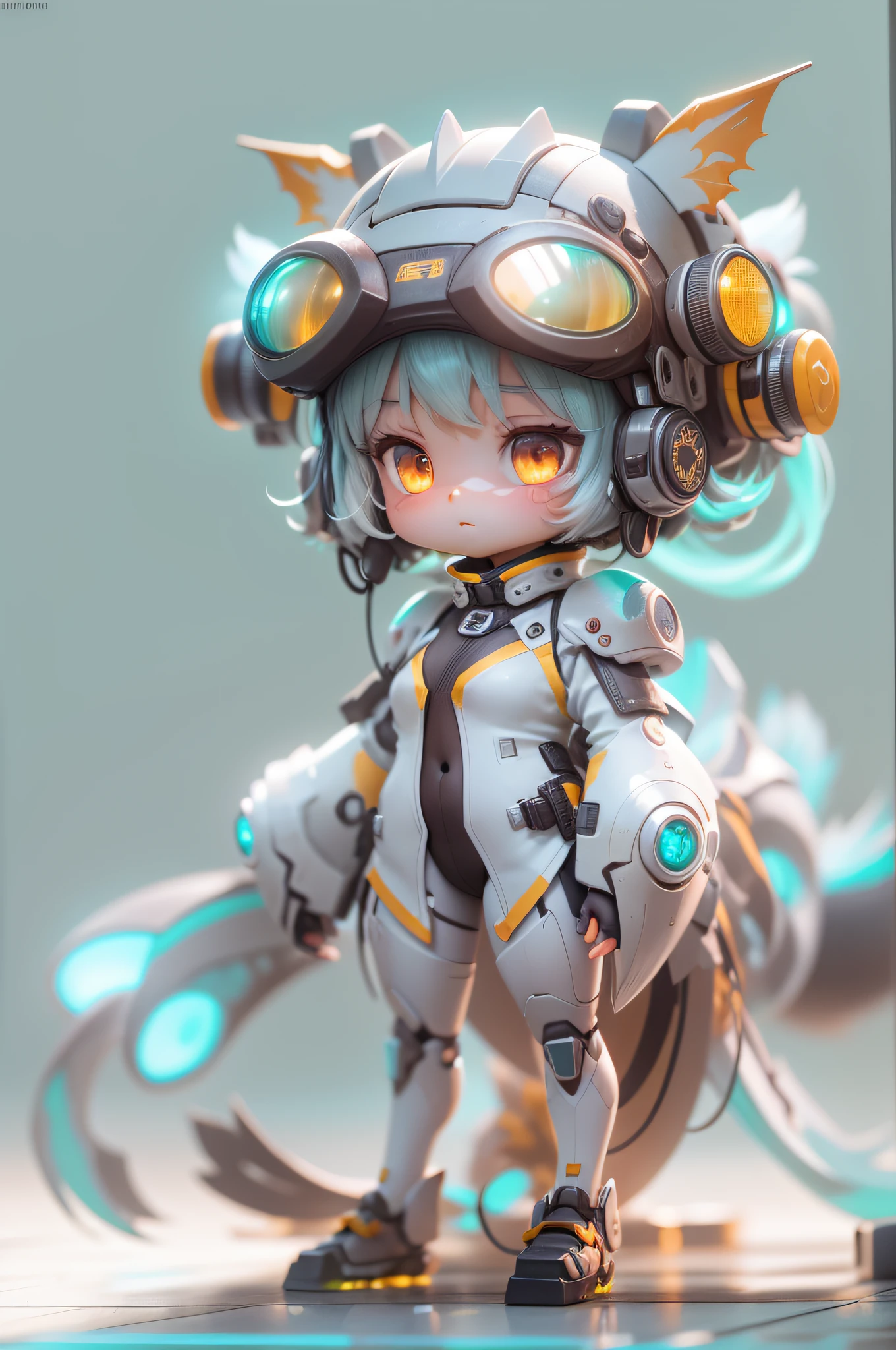 chinesedragon, (Blind box toy style:1.2), (Full body shot) ,  1 Transparent cute girl,Behind him is a transparent and cute horse, Transparent mech, Exquisite helmet:1.2, Luminous goggles:1.2, Cyberpunk, dreamy glow, luminous neon lights, Clean, White background, ( Global illumination, Ray traching, hdr, unreal render,reasonable design, high detal, Masterpiece, Best quality, hyper HD, Cinematic lighting)