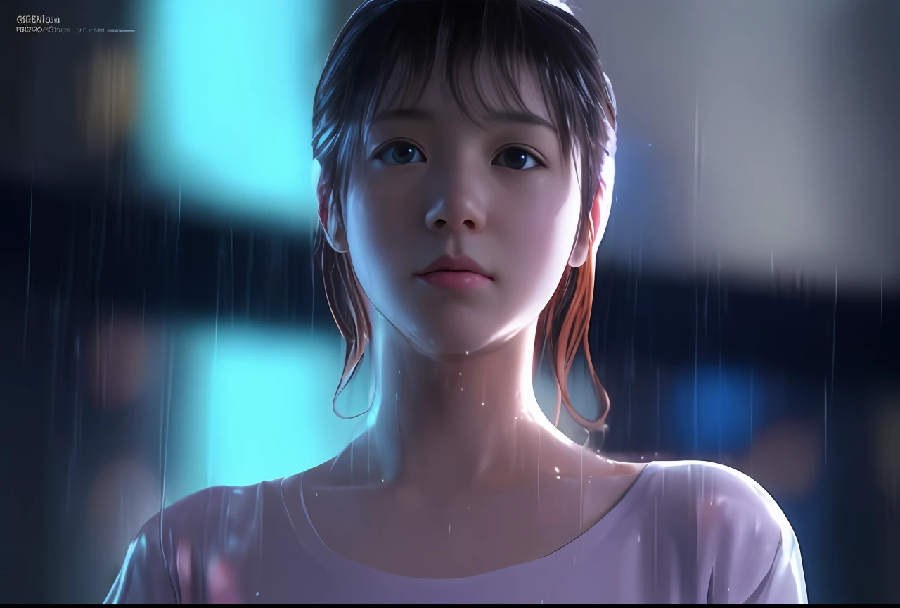 A woman standing in the rain，Tilt your head back, 3 d anime realistic, Realistic anime 3 D style, Guviz-style artwork, by Russell Dongjun Lu, photorealistic anime girl rendering, rained, Smooth anime CG art, Rendu portrait 8k, Digital art Ilya Kuvhinov, emotional concept art, author：yanjun cheng