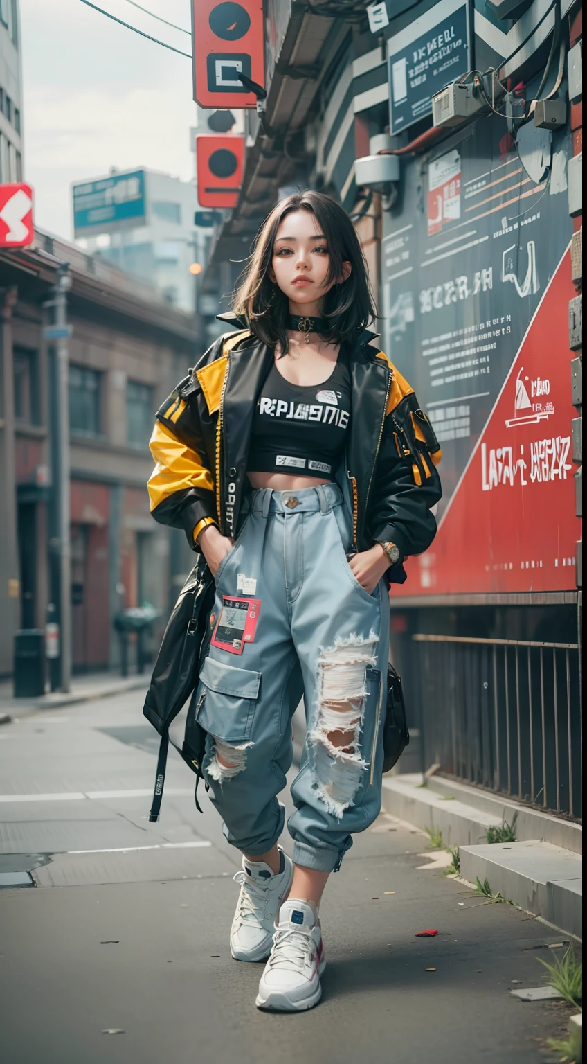 Beautiful woman in intricate Urban Streetwear Outfit