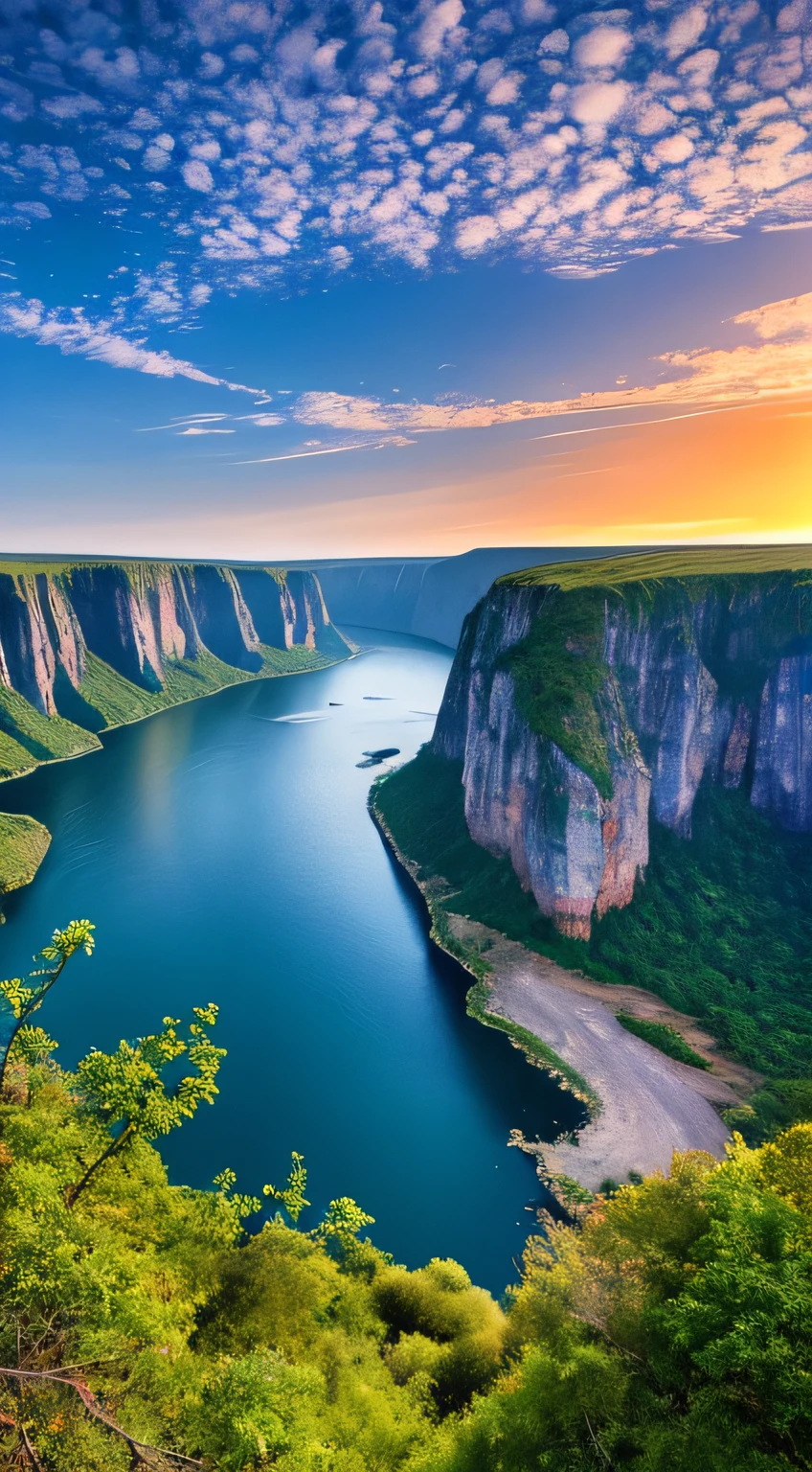 Masterpiece, ultimate quality, Cg unity 8k wallpaper, super delicate, beautiful sky and clouds, rich natural scenery, cliffs, lakes and rivers, waterfalls and flying water, beautiful green mountains, no trace of people, excellent scenery, has already won a photo contest, background Blurring, full depth of field, HDR high dynamics, true restoration, intricate, extreme details, dramatic presentation, perfectly presenting the style of midjourney art.