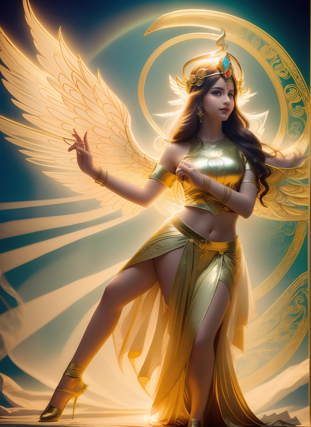 (full body shot of：14),white backgrounid，(1 angel girl，shiny wings，The halo，Delicate headgear，ssmile),(paper art，Quilted paper art，Geometry),(plethora of colors，Best quality，high detal，tmasterpiece，Cinematic lighting effects，4K,Chiaroscuro)