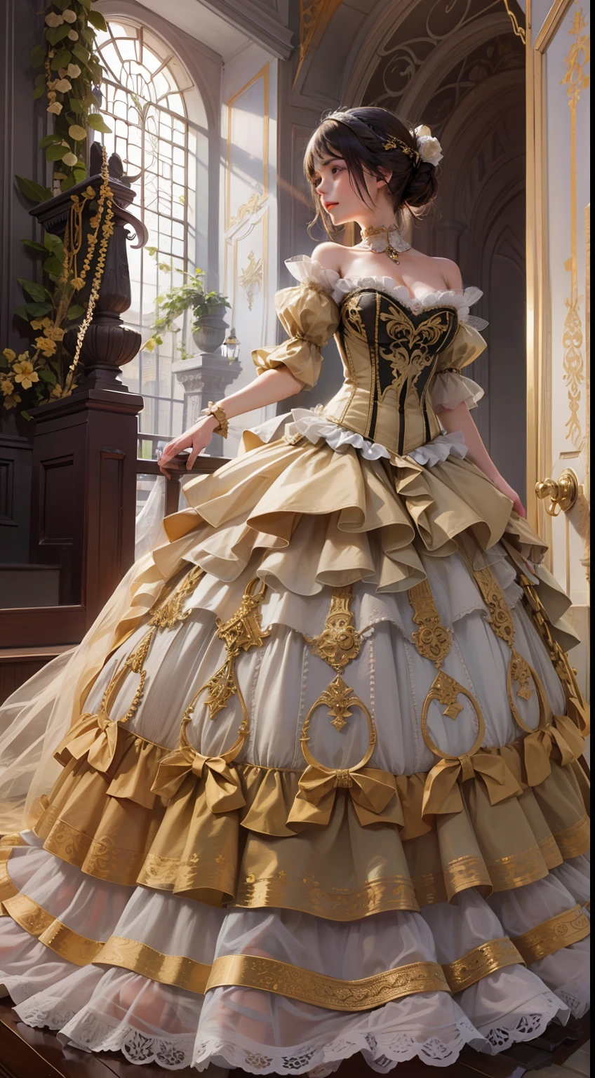 Beautiful woman in intricate Romantic Victorian Outfit
