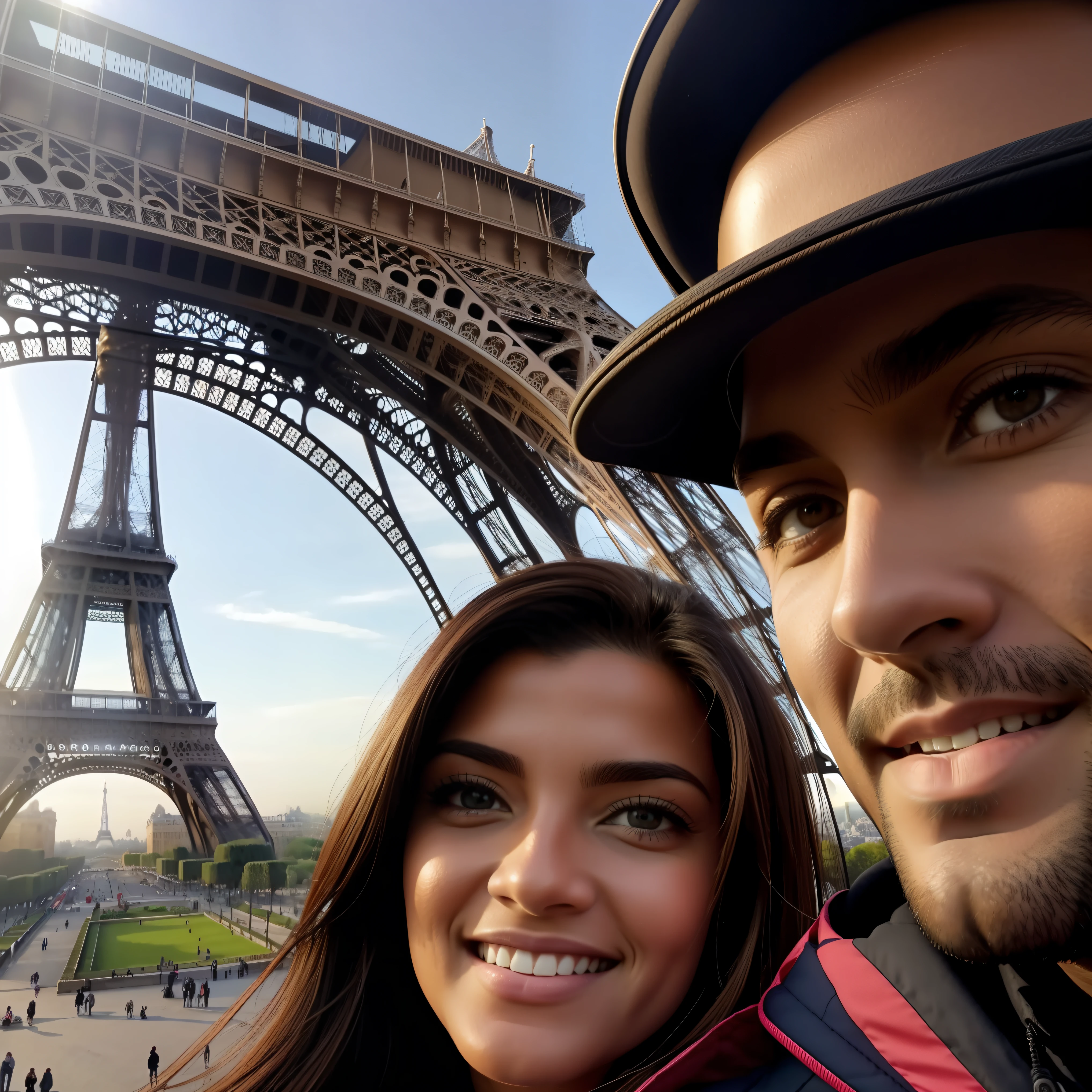 Selfie, Close UP, Em Paris,torre Eiffel,com Familia