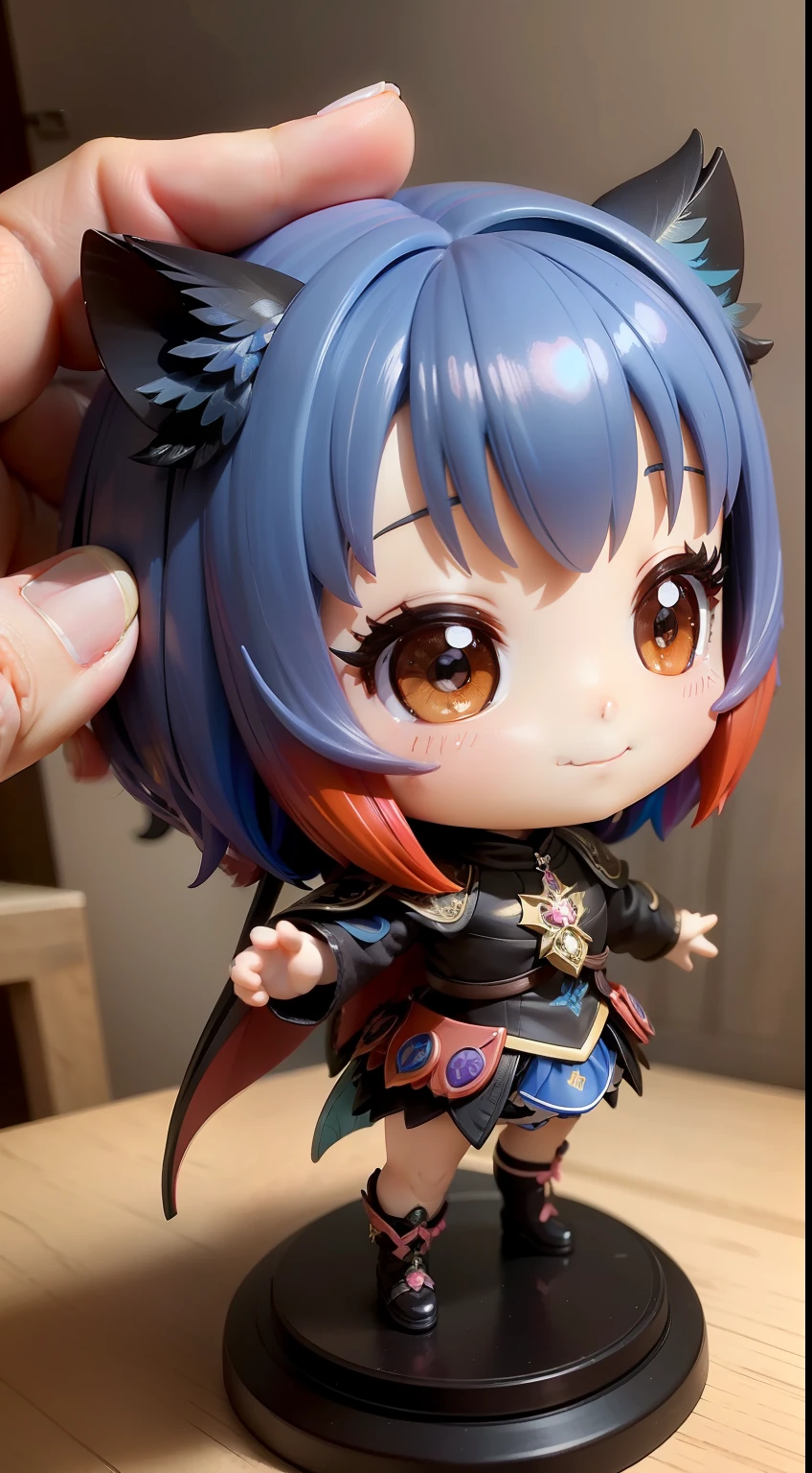 a beauty girl、Soio、super precision、accuracy、nendoroid、Chibi、Multicolored hair color、kawaii、Fantasia、elvish、A smile、Has feathers