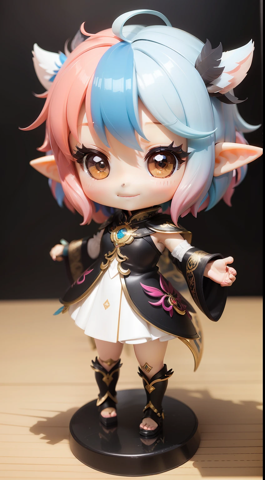 a beauty girl、Soio、super precision、accuracy、nendoroid、Chibi、Multicolored hair color、kawaii、Fantasia、elvish、A smile、Has feathers