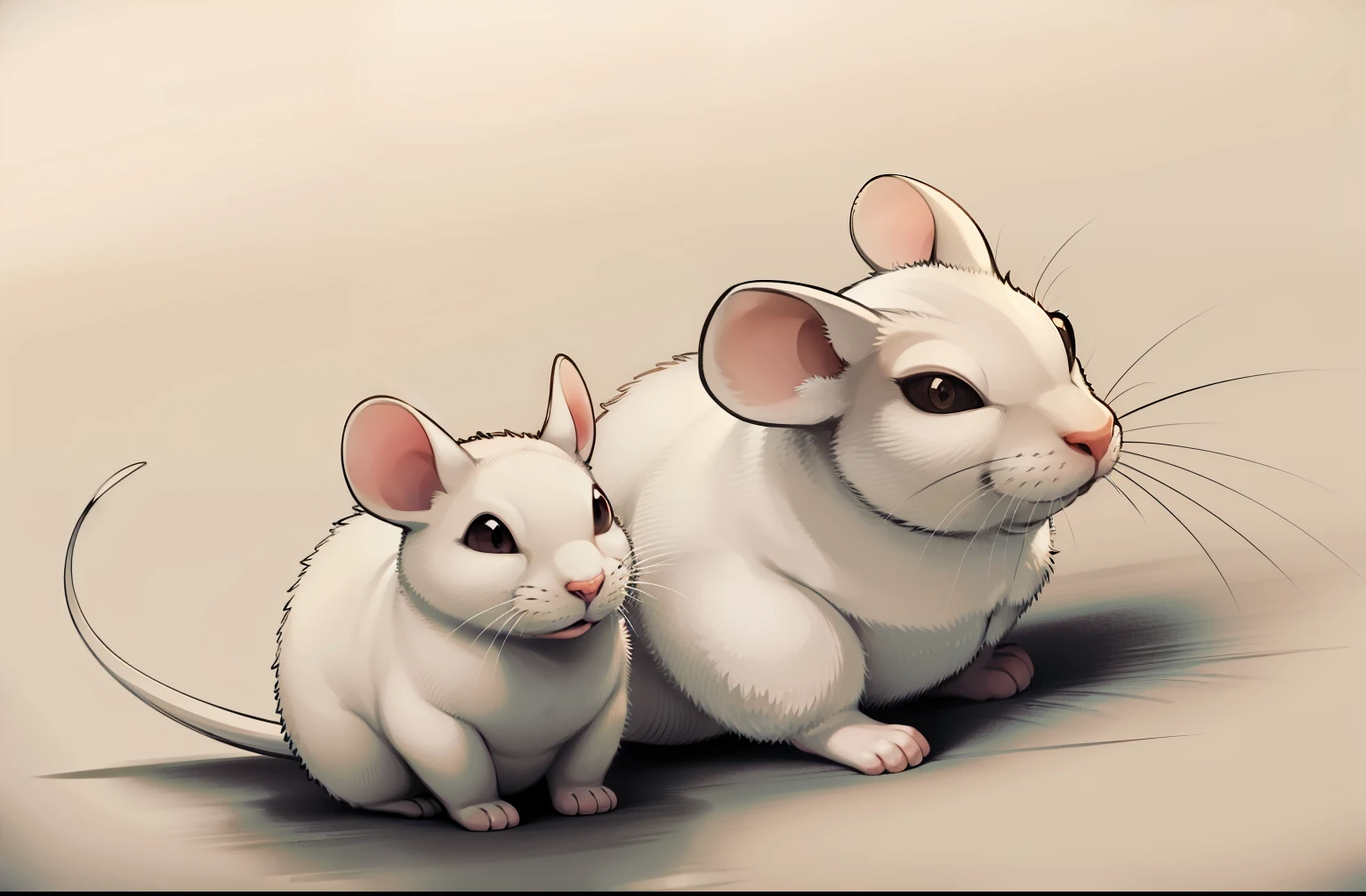 Make a drawing of two Swiss mice, um gordinho e outro magro; um dos ratos e para fica magro e o outro mais gordo