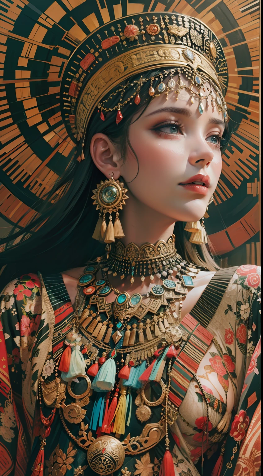 Beautiful woman in intricate Tribal Boho Outfit