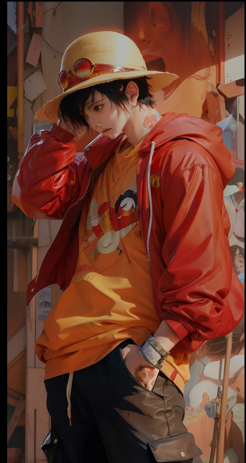 1man with a straw hat and a red jacket, kentaro miura art, ross tran style, anime style. 8k, akira artstyle, range murata and artgerm, satoshi kon artstyle, anime style 4 k, made with anime painter studio, anime wallaper, anime style mixed with fujifilm, realistic anime 3 d style