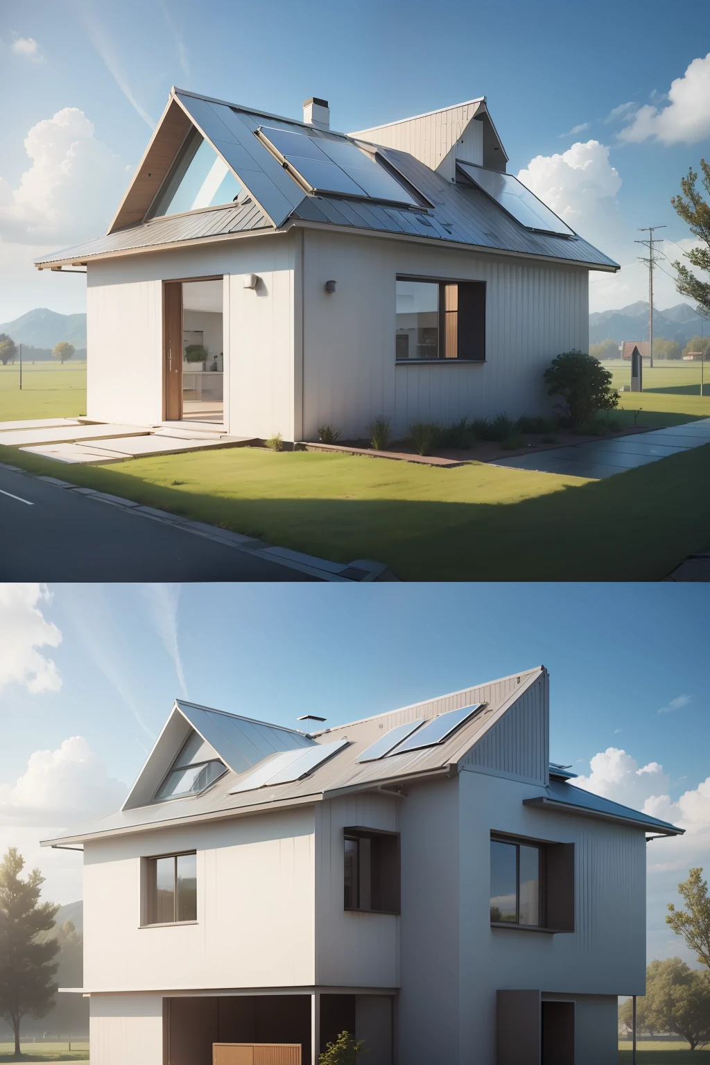 A house in the future with realistic photovoltaic panels