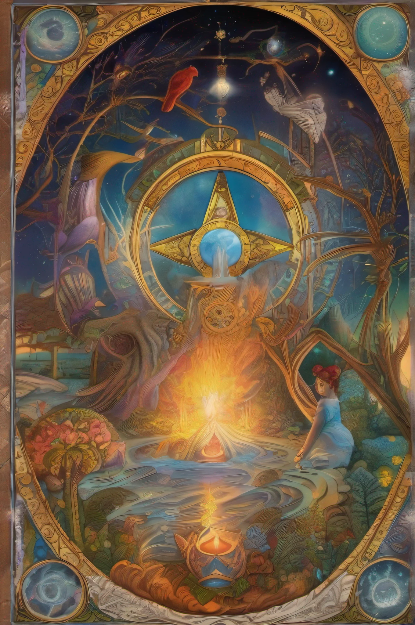 "A mystical and enchanting depiction of 'the tarot' with intricate details, vibrant colors, and ethereal lighting. Incorporate swirling smoke, mysterious symbols, and a sense of otherworldly energy. Emphasize the archetypal characters and their distinct expressions, reflecting the diverse range of emotions and narratives portrayed in each tarot card. Transform the scene into a dreamlike realm, blending the elements of fantasy and reality. Let the cards come alive, revealing hidden meanings and unlocking the secrets of the universe."