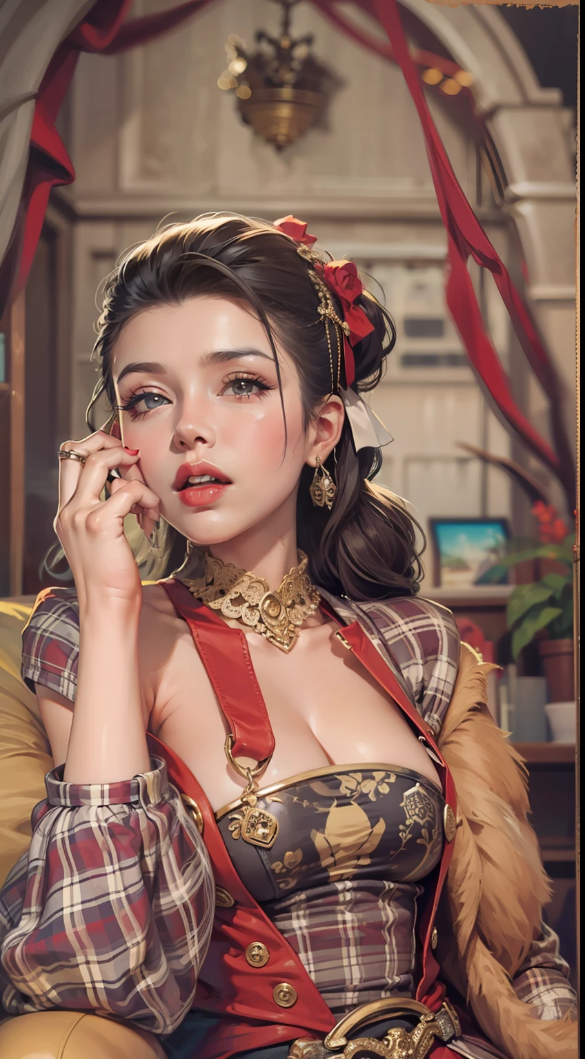 Beautiful woman in intricate Rockabilly Pin-Up Outfit