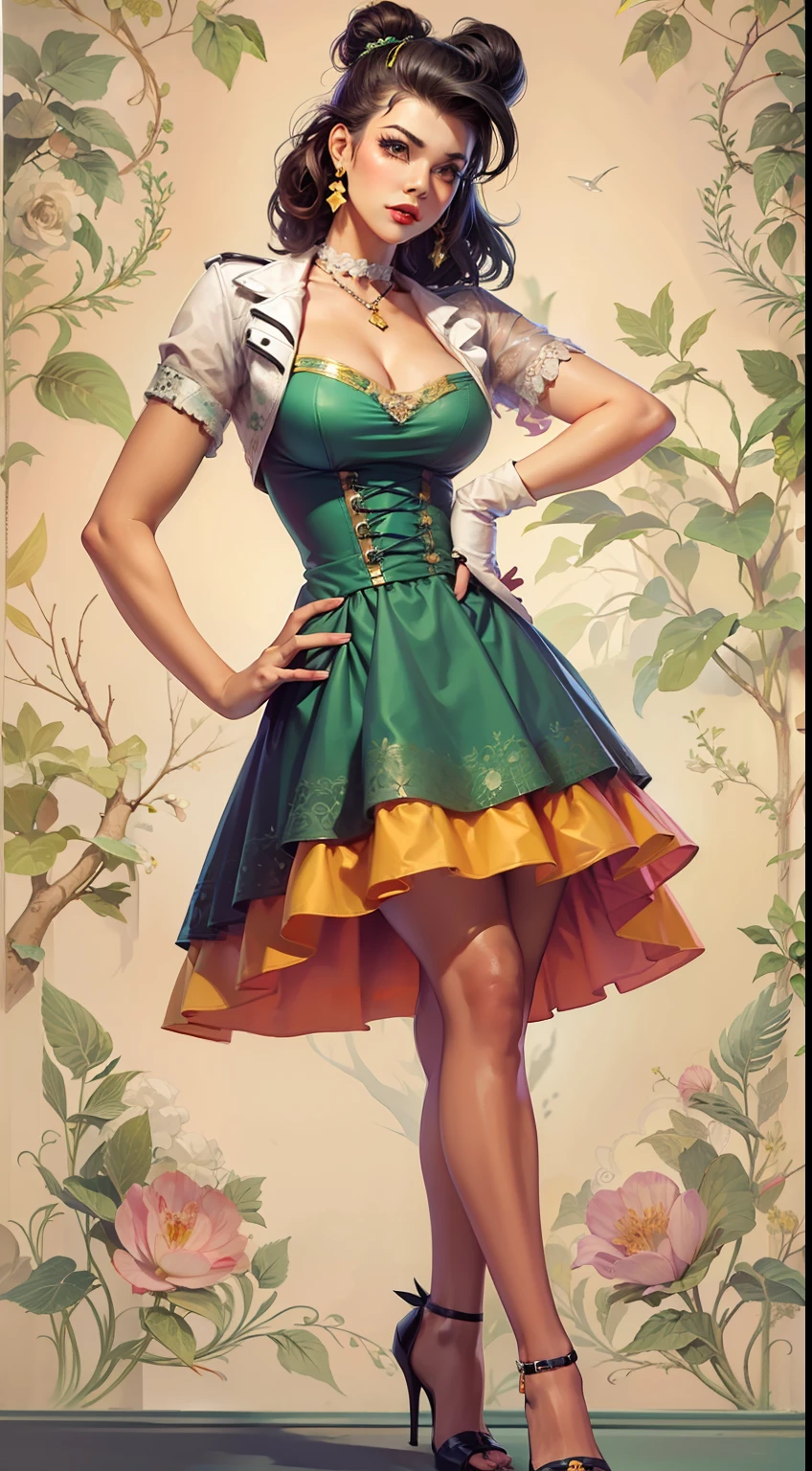 Beautiful woman in intricate Rockabilly Pin-Up Outfit