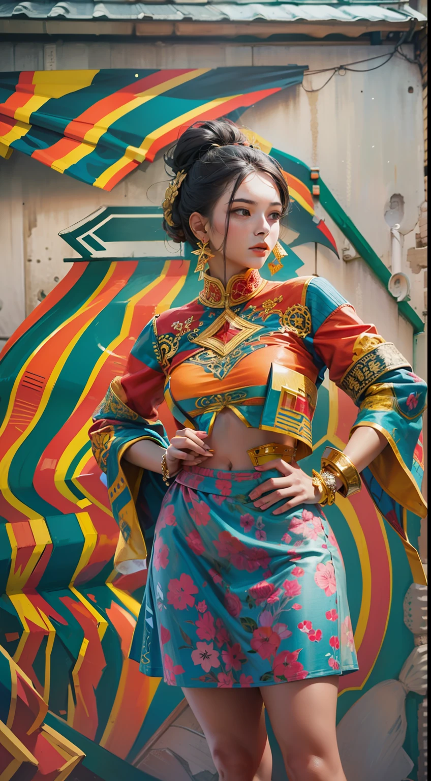 Beautiful woman in intricate Colorful and Playful Outfit