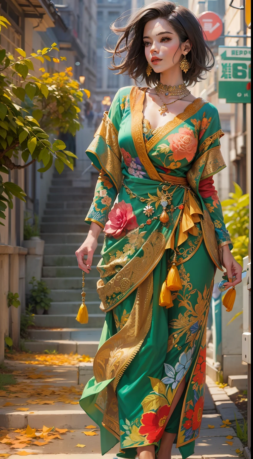 Beautiful woman in intricate Colorful and Playful Outfit