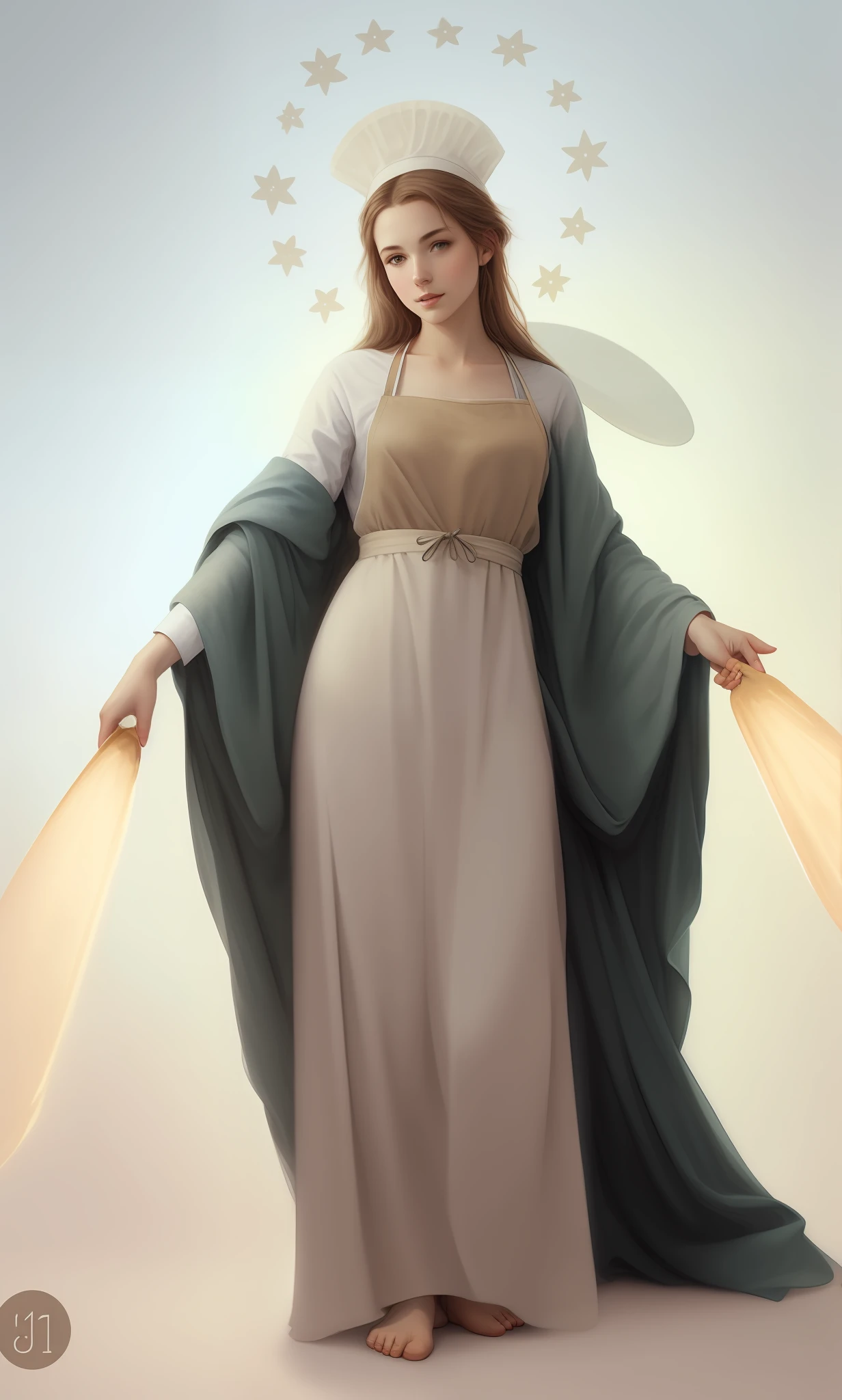 naked woman, (in an apron:1.2), pancakes, (a pile of pancakes:1.2), (kitchen interior:1.2), bright light from behind, carving, ilumination, fantasy, intricate, elegant, highly detailed, lifelike, photorealistic, digital painting, artstation, illustration, concept art, smooth, sharp focus, art by Brian Froud and James Jean and Artem Demura and Krenz Cushart, [[[[chest]]]], [[[[neck]]]], [[[[shoulders]]]], perfect eyes, perfect iris, perfect lips, perfect teeth, perfect skin, soft front light, glow, HDR, (muted colors:1.2)