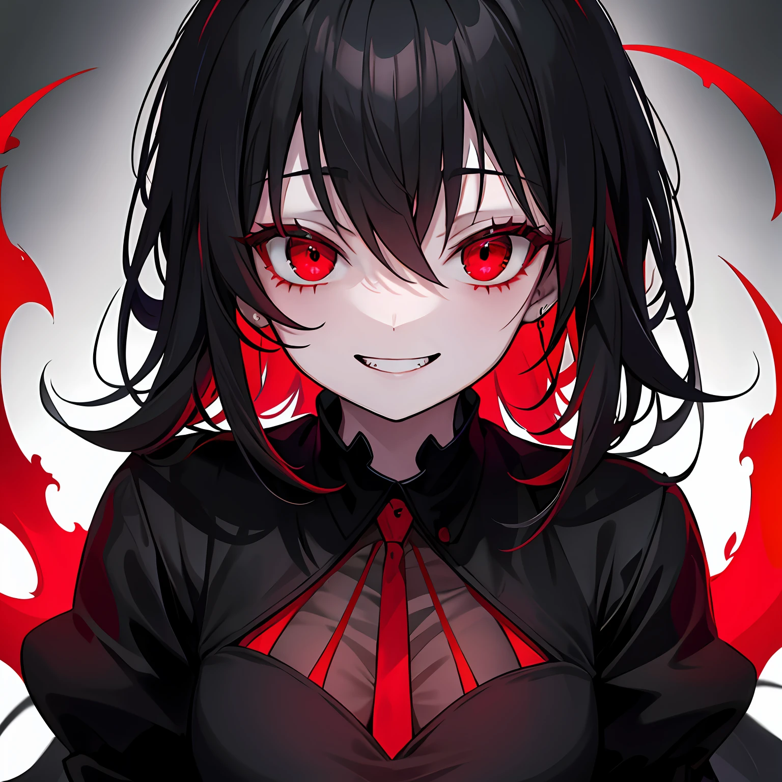 horor, phobia, terror, red, women, little girl, black, dark, smirk, glared, wide smile,