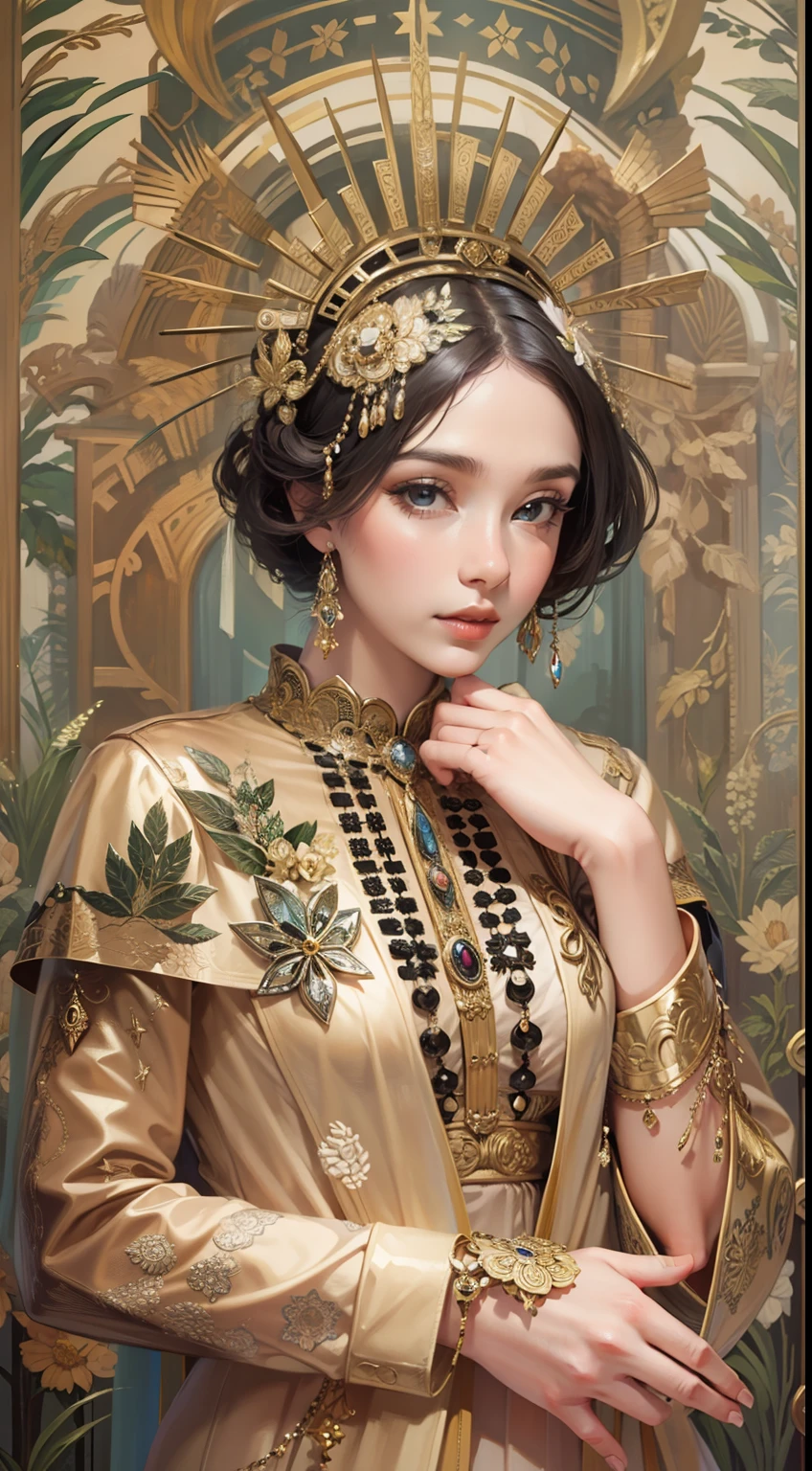 Beautiful woman in intricate Glamorous Art Deco Outfit
