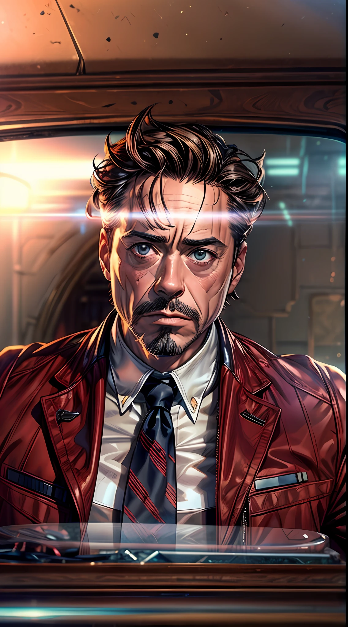 (RAW Photo, Best Quality), (Realistic, Photorealistic Photo: 1.3), Best Quality, Highly Detailed, Masterpiece, Ultra Detailed, Illustration, Marvel cinematic universe, marvel, robert downey jr, create a Tony Stark Avatar in his suit, background should be epic, upper body, high detail on dress, Best Quality, Extremely Detailed CG Unified 8k Wallpaper, Ink, Amazing, badass look, portrait, close up (skin texture), intricately detailed, fine details, hyperdetailed.