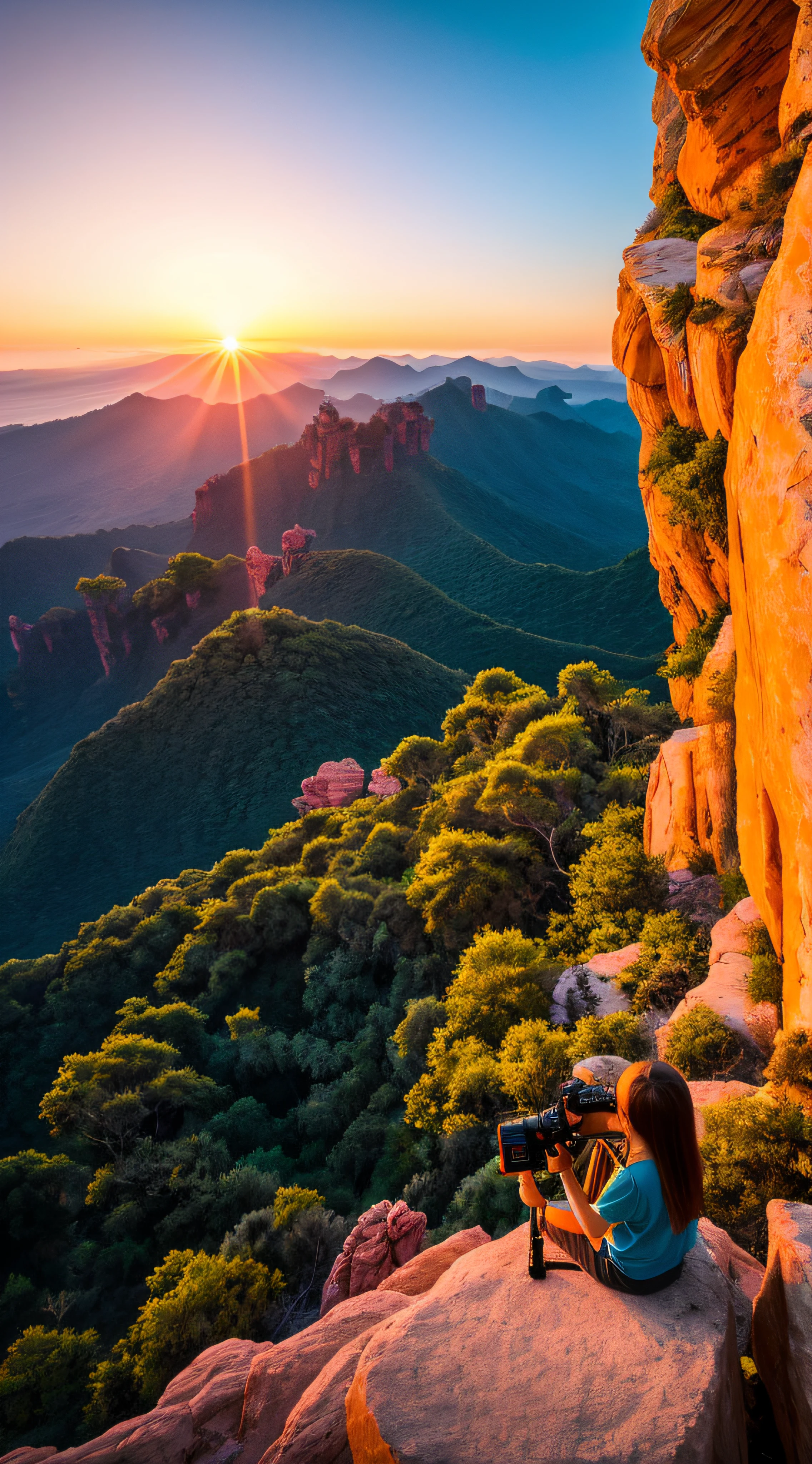Sunset, evening glow, distant view, realistic, rich colors, gorgeous and colorful, wide-angle lens, shooting in the evening, positive film, naturalistic style, high-definition filming.