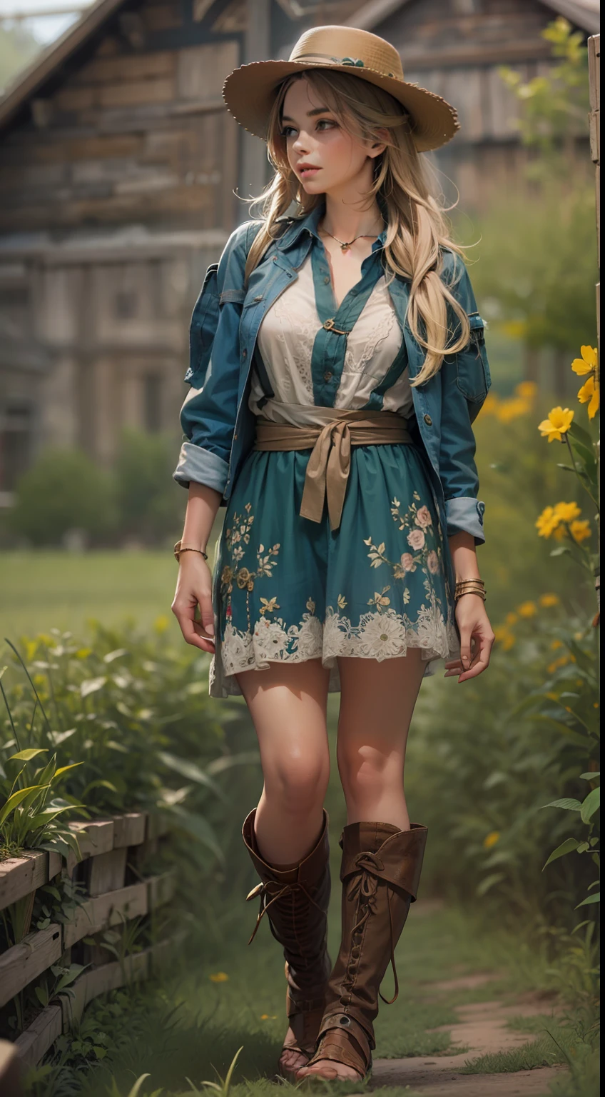 Beautiful woman in intricate Rustic Farmhouse Outfit