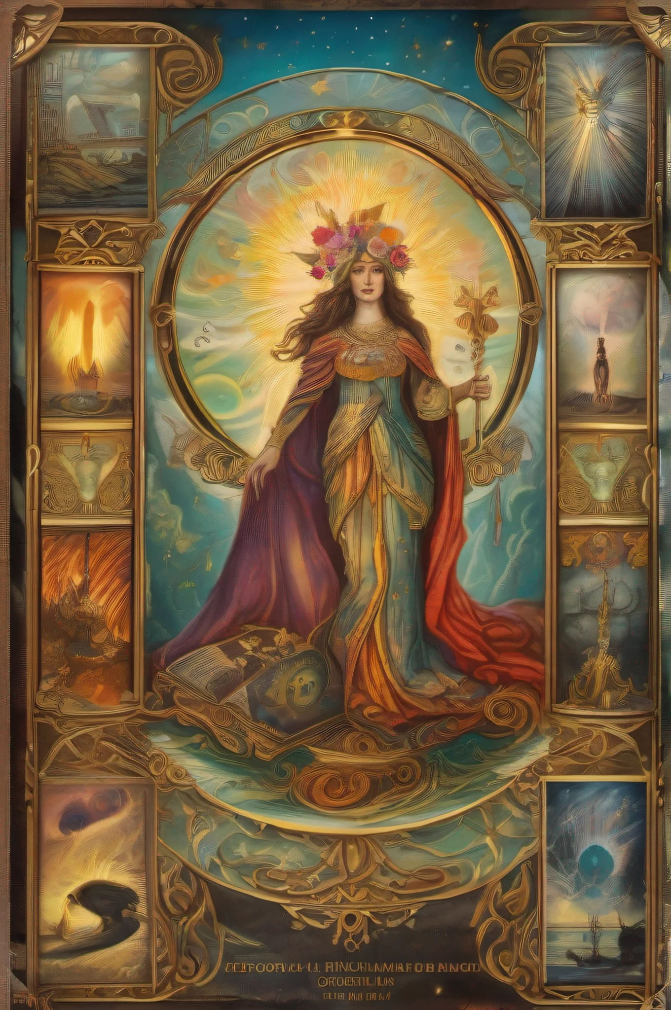 "A mystical and enchanting depiction of 'the tarot' with intricate details, vibrant colors, and ethereal lighting. Incorporate swirling smoke, mysterious symbols, and a sense of otherworldly energy. Emphasize the archetypal characters and their distinct expressions, reflecting the diverse range of emotions and narratives portrayed in each tarot card. Transform the scene into a dreamlike realm, blending the elements of fantasy and reality. Let the cards come alive, revealing hidden meanings and unlocking the secrets of the universe."