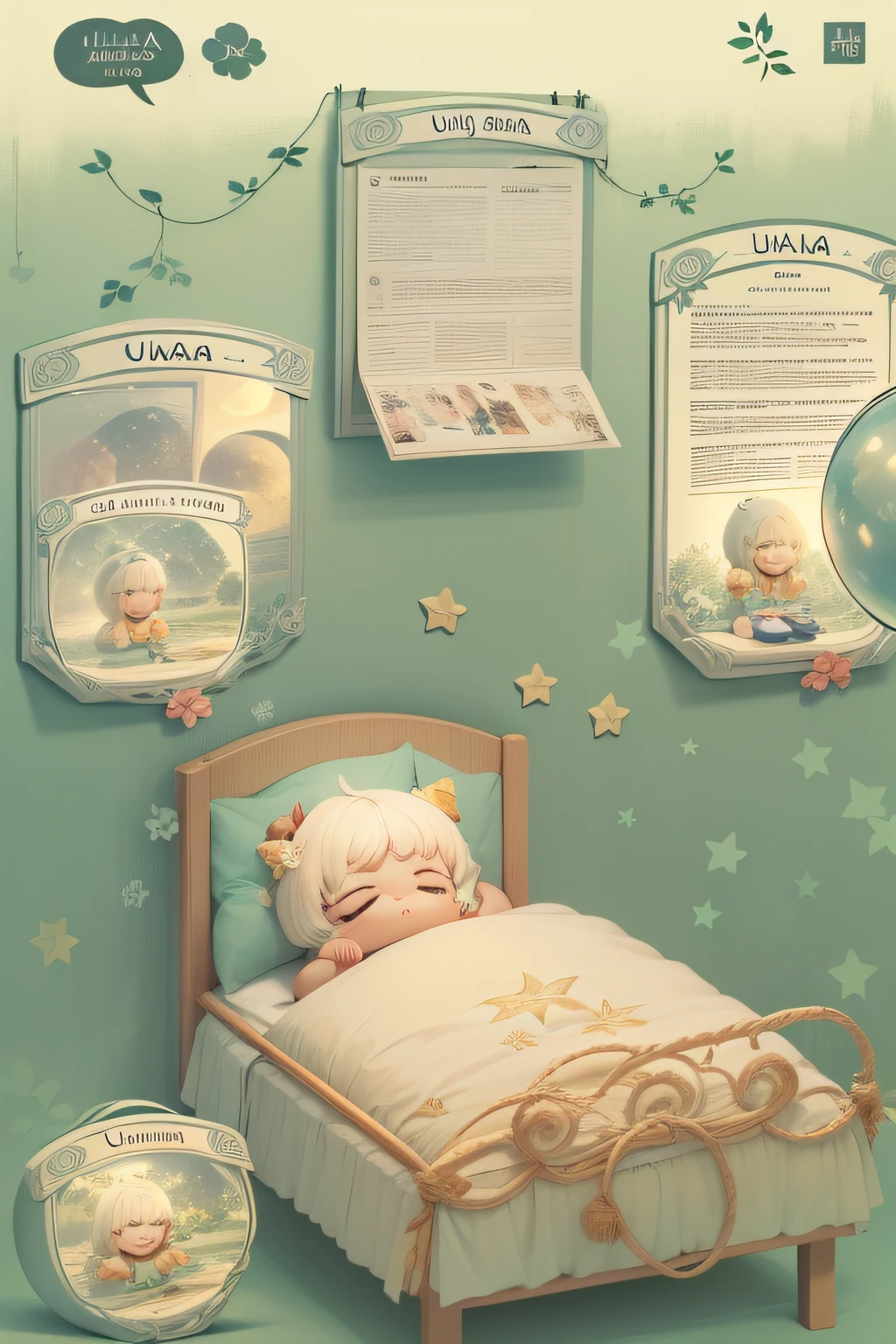 Imagens mostrando capturas de tela do aplicativo SonhoMeu "uma lua minguante com as letras zzz" representando o dormir.