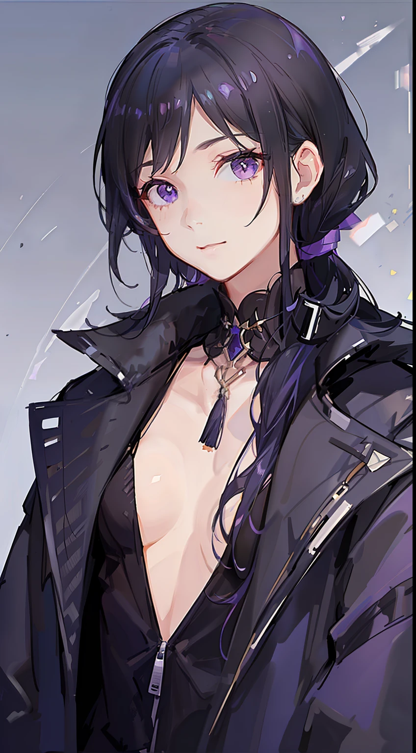 Young guy, long dark purple or black hair, violet eyes, Black rich clothes, Masterpiece, hiquality