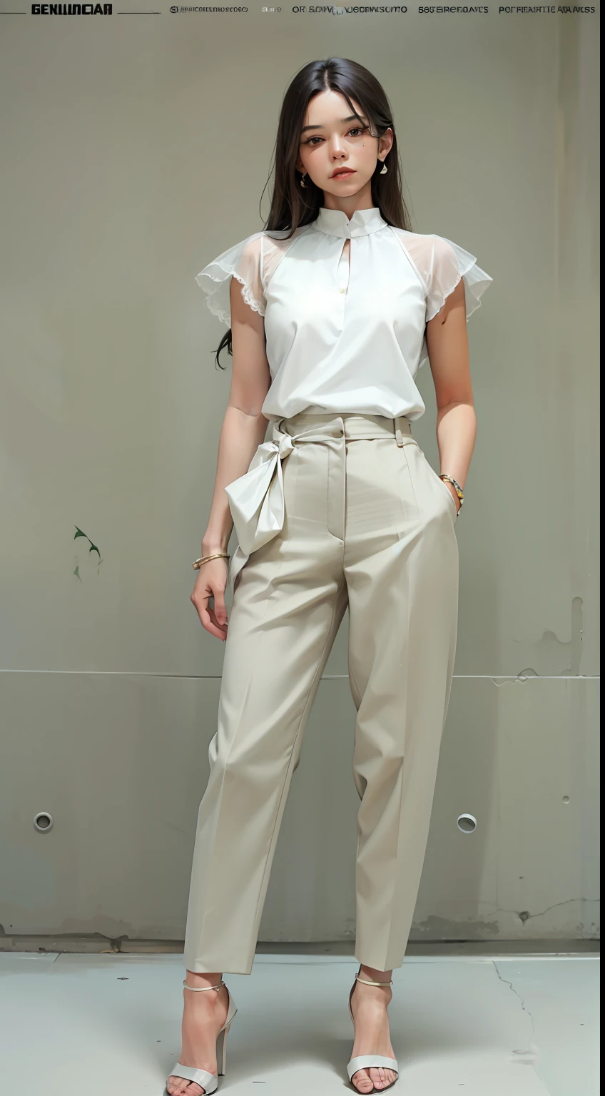 Beautiful woman in intricate Sophisticated Minimalism Outfit