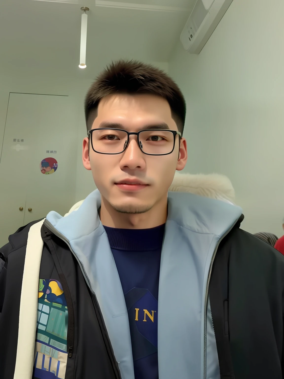 There is a man wearing glasses and a jacket posing for a photo, 2 , 2 7 years oldhen, 2 3 years old, wenjun li old, 2 8 years old, yanjun cheng, 18 yeag Qichao, Lin Qifeng, jinyiwei, 2 9 years old